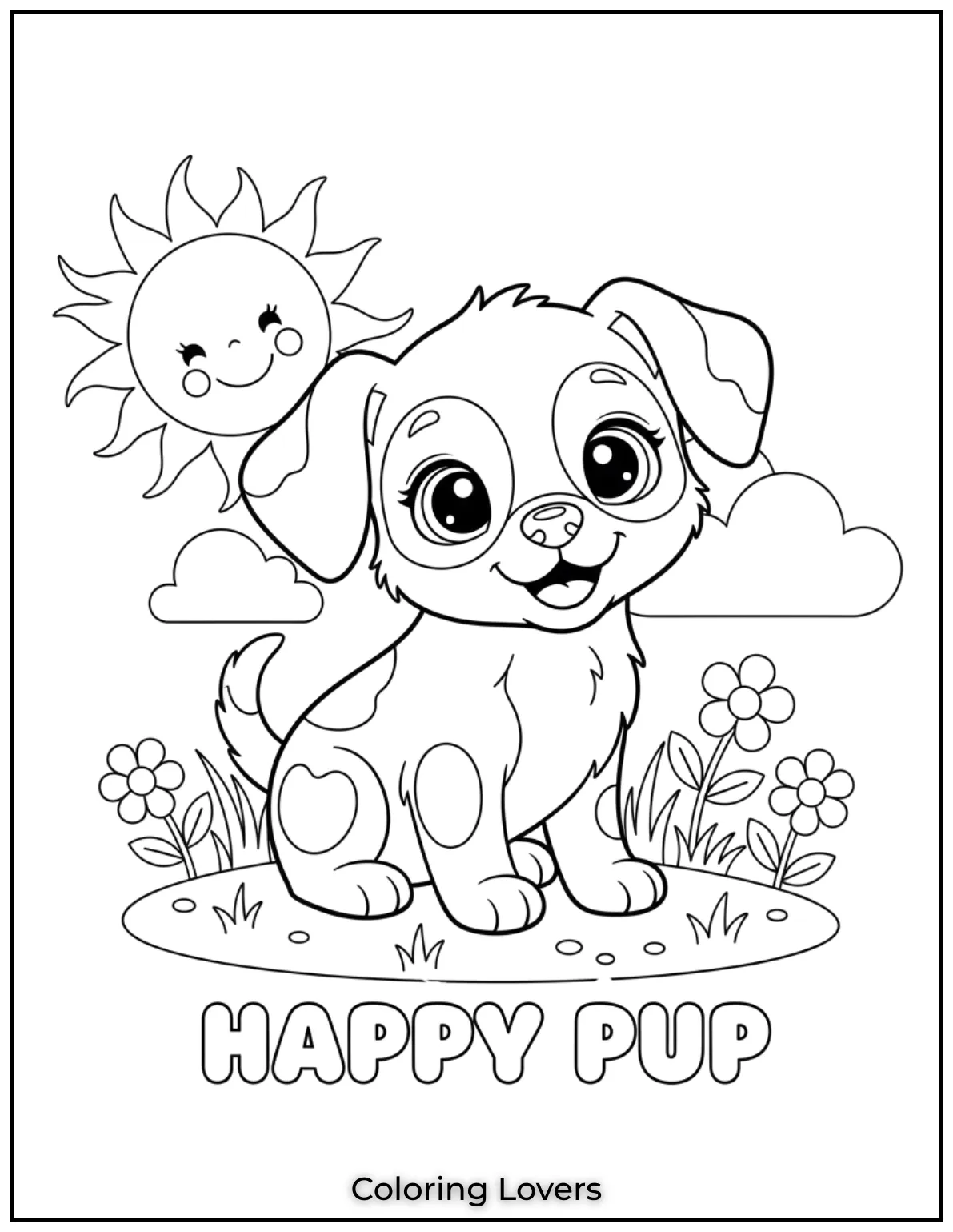 Preschool Coloring Pages – Fun & Easy Printables for All 4 A happy little pup with big, bright eyes.