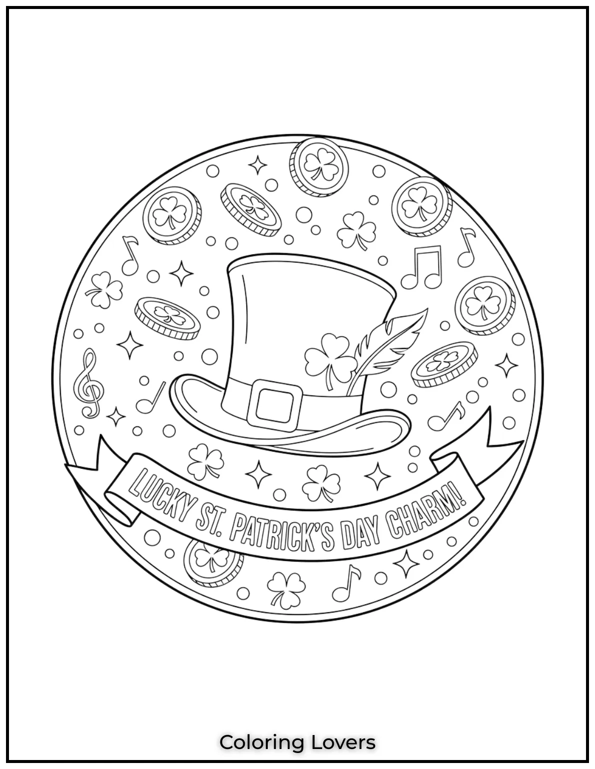 Download St Patrick's Day Coloring Pages 38 A lucky leprechaun hat, shiny gold coins, and shamrocks make this St.