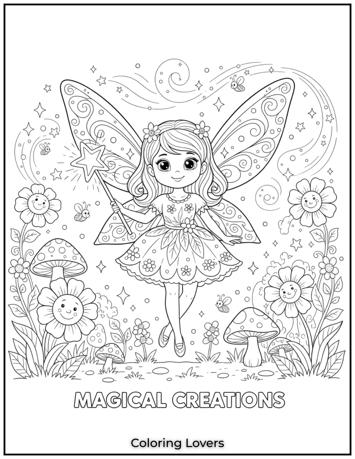 Preschool Coloring Pages – Fun & Easy Printables for All 53 A playful fairy with sparkling wings and a magic wand.