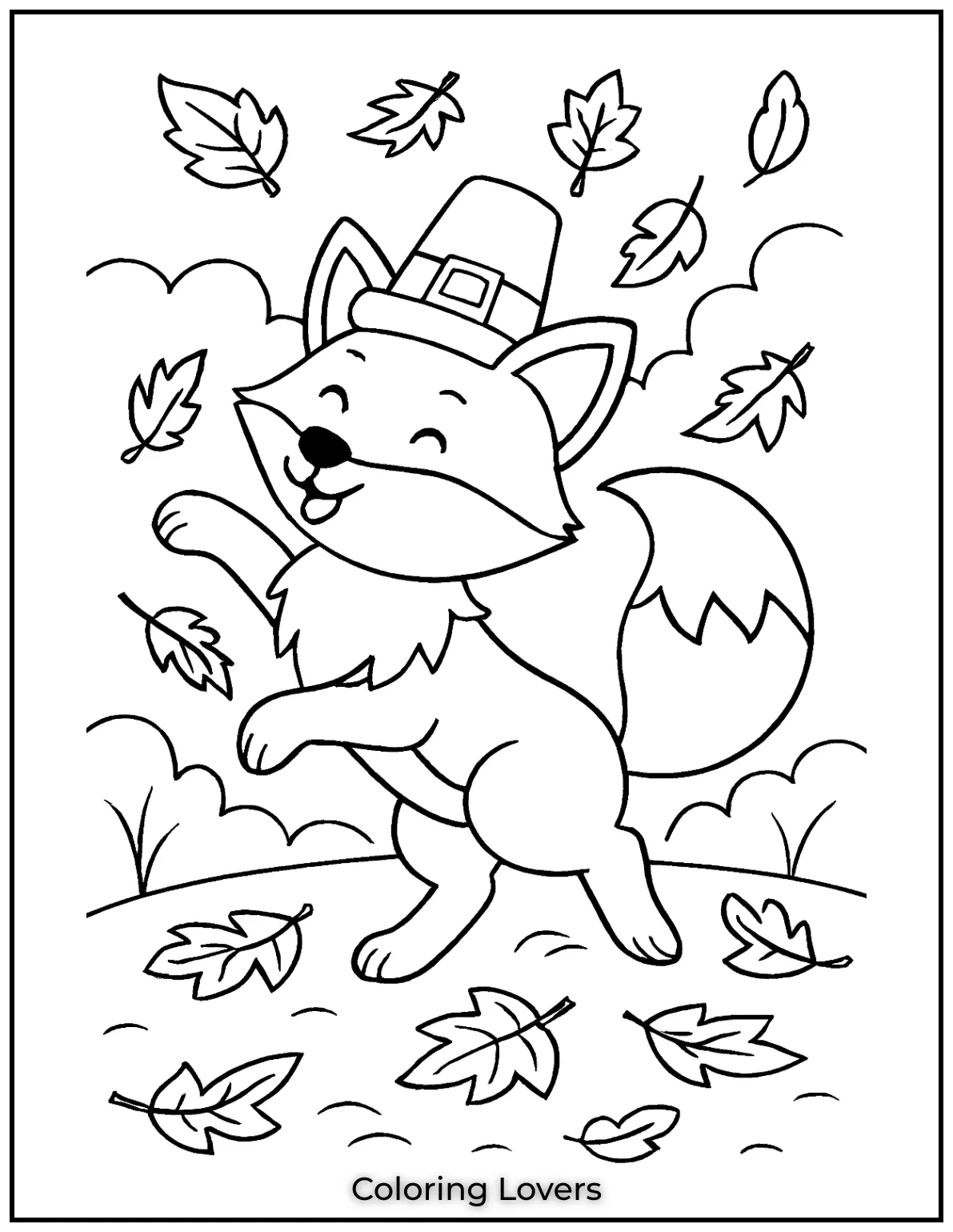 Powerful Fox Coloring Pages That Are Hidden 10 A playful fox leaps through autumn leaves in a lively fall scene.