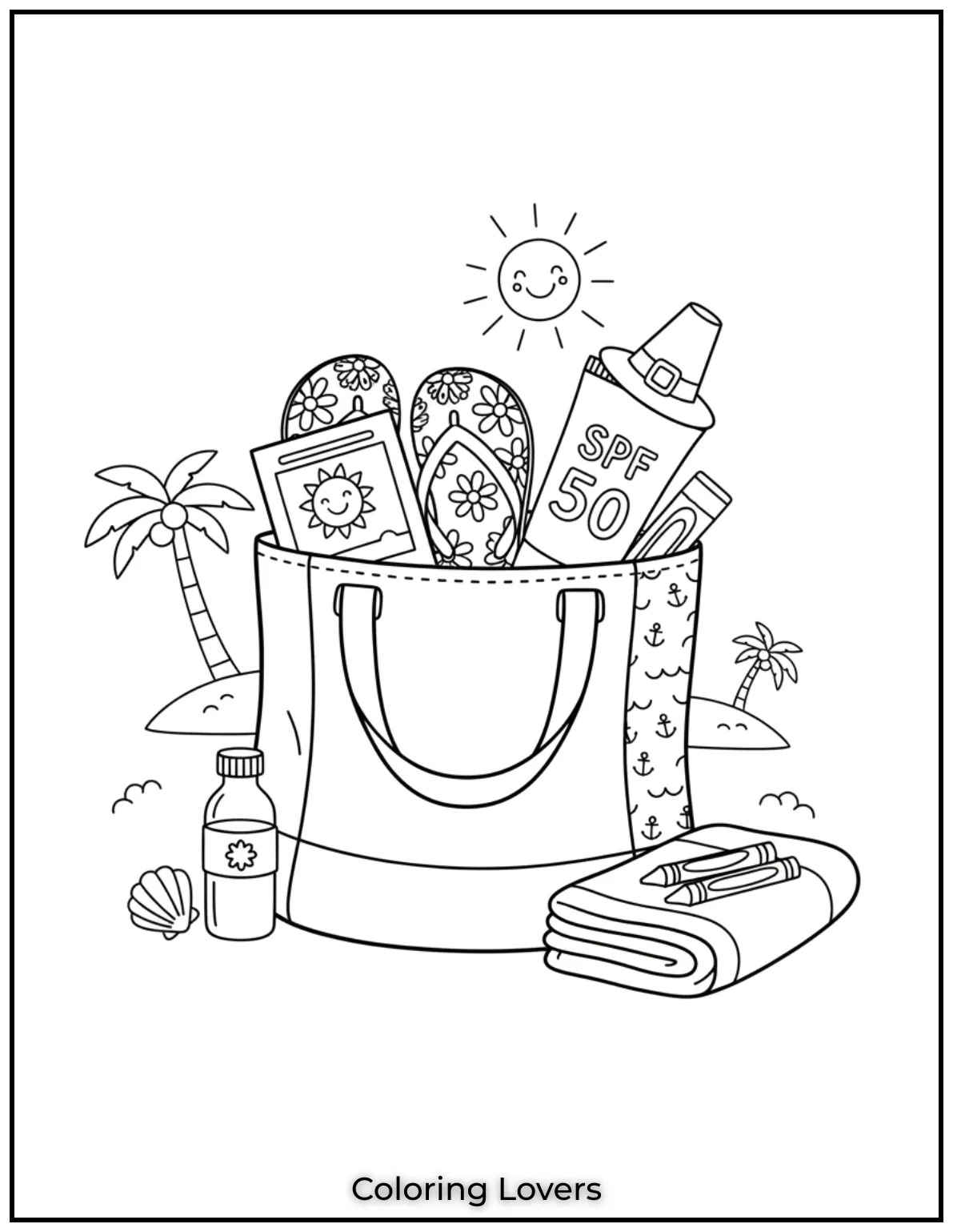 A summer tote packed with flip-flops and SPF sits ready.