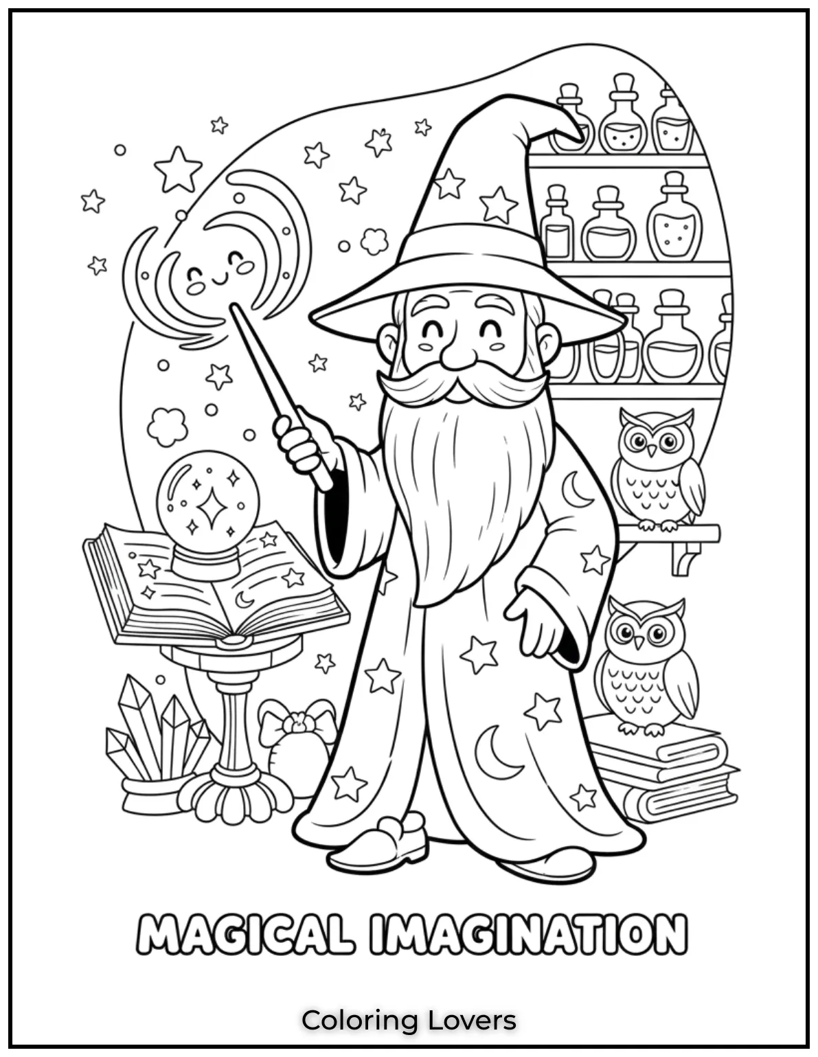 Preschool Coloring Pages – Fun & Easy Printables for All 55 A wise old wizard casting a spell with his glowing wand! A great pick for preschool coloring pages filled with imagination.