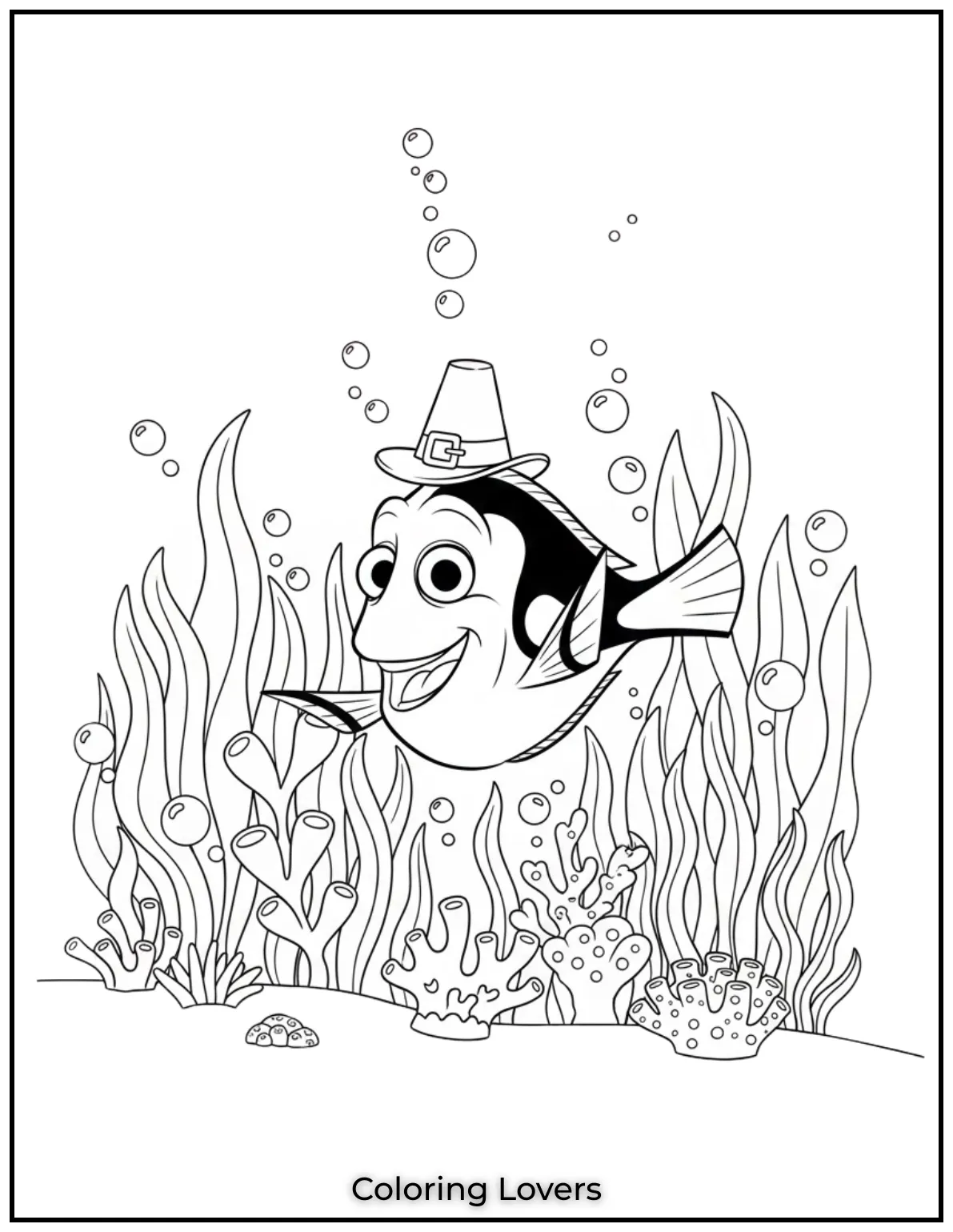 Among tall sea plants Dory swims with wonder. This charming Finding Dory scene is perfect for kids fans