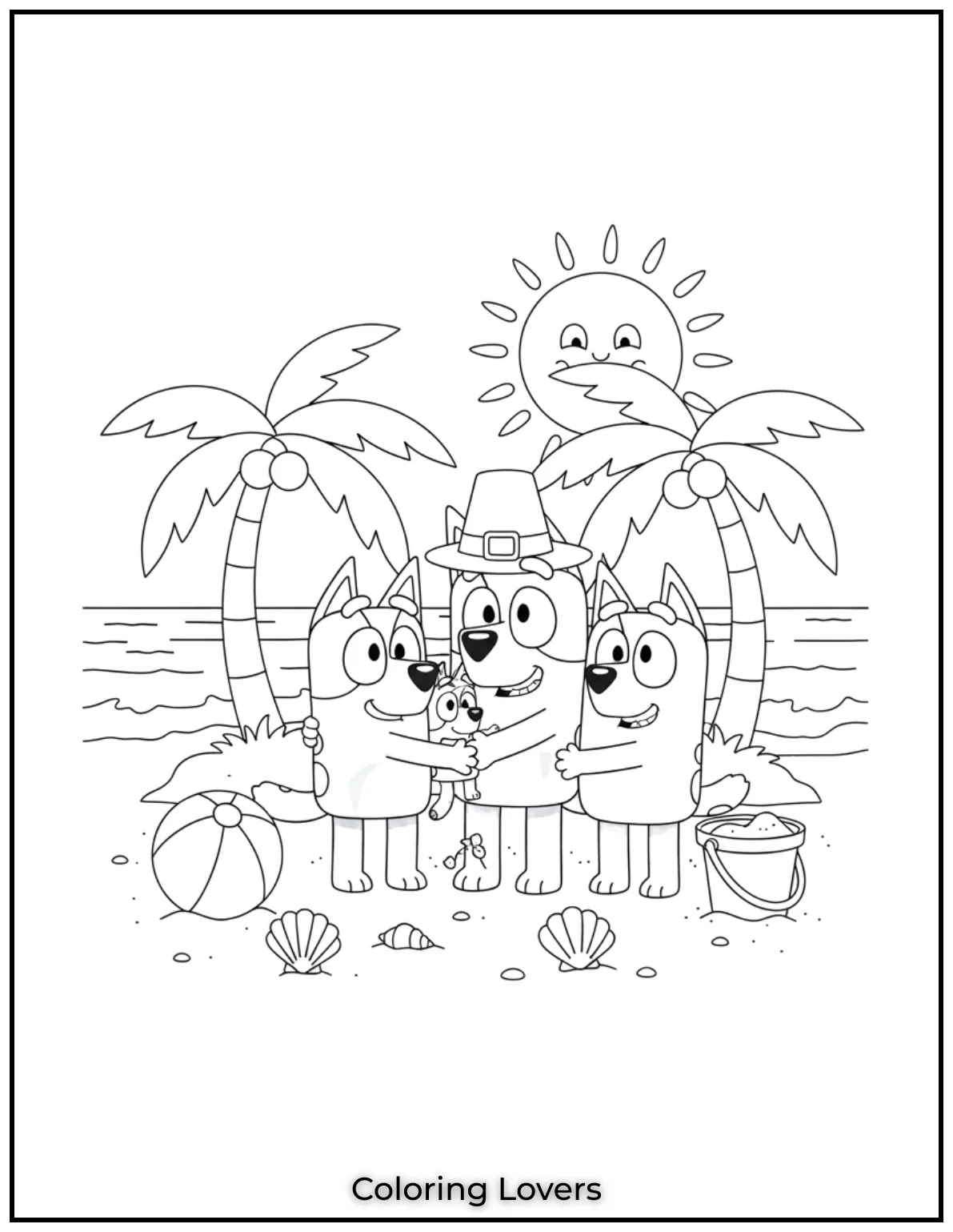 Bluey’s family shares a sweet hug under the sunny sky.