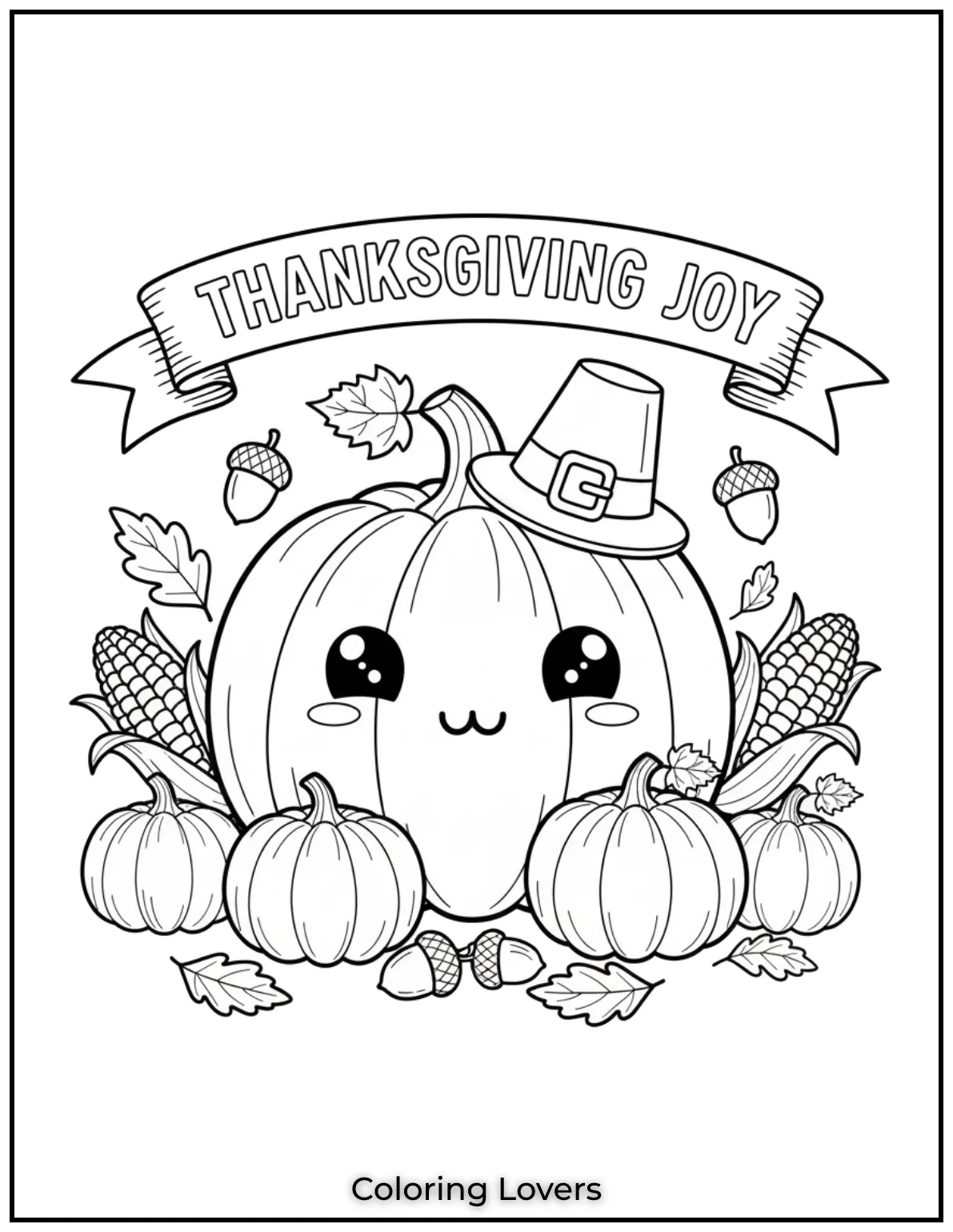 Celebrate the Thanksgiving Joy with this big pumpkin surrounded by corn and acorns