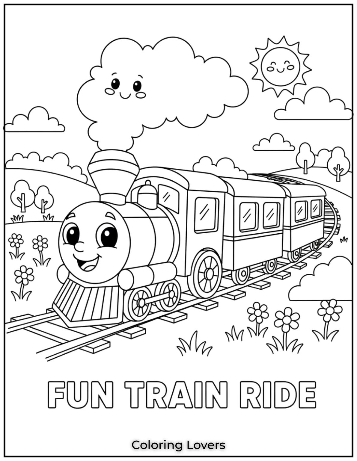Preschool Coloring Pages – Fun & Easy Printables for All 33 Chugging along the tracks, this smiling train is full of energy.