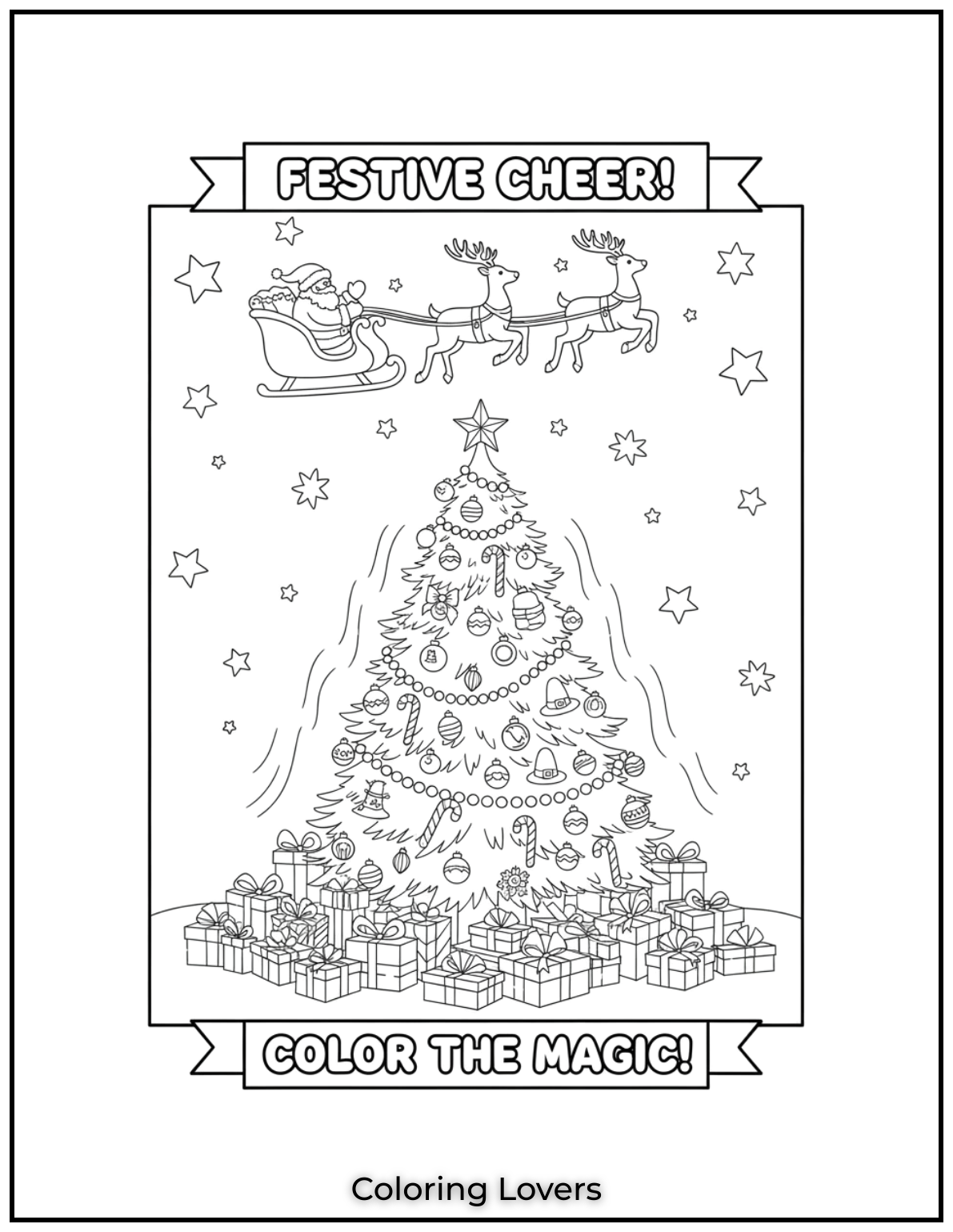Free Printable Christmas Tree Coloring Pages 41 Drawing Santa flying over the glowing Christmas tree made me feel like a kid again!