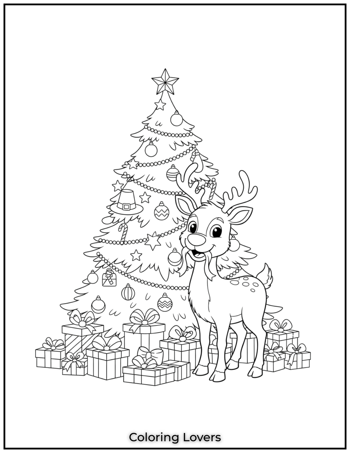 Free Printable Christmas Tree Coloring Pages 32 Drawing this reindeer by the Christmas tree really brought the holiday spirit to life for me.