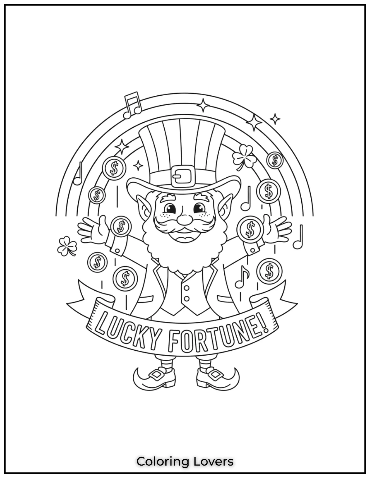Download St Patrick's Day Coloring Pages 8 Golden coins rain from the sky, bringing luck and fortune.