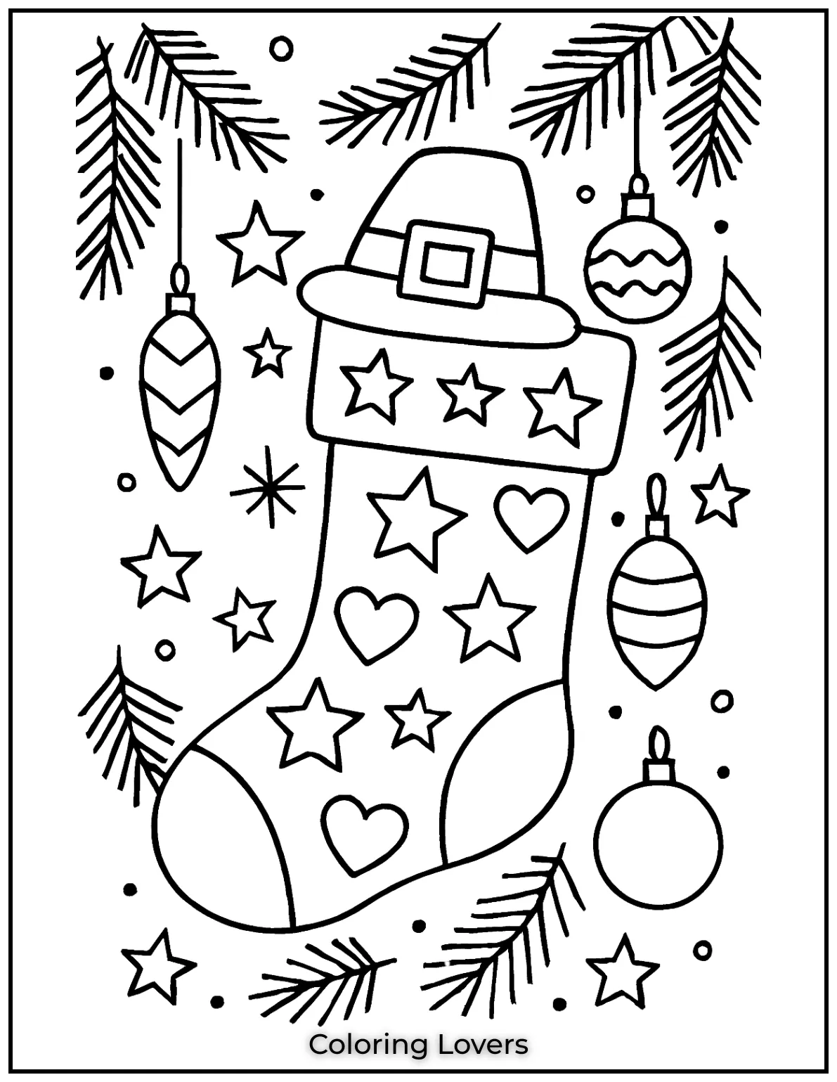 I added pine branches and ornaments to this design for a classic Christmas feel. Its a joyful scene for coloring fans