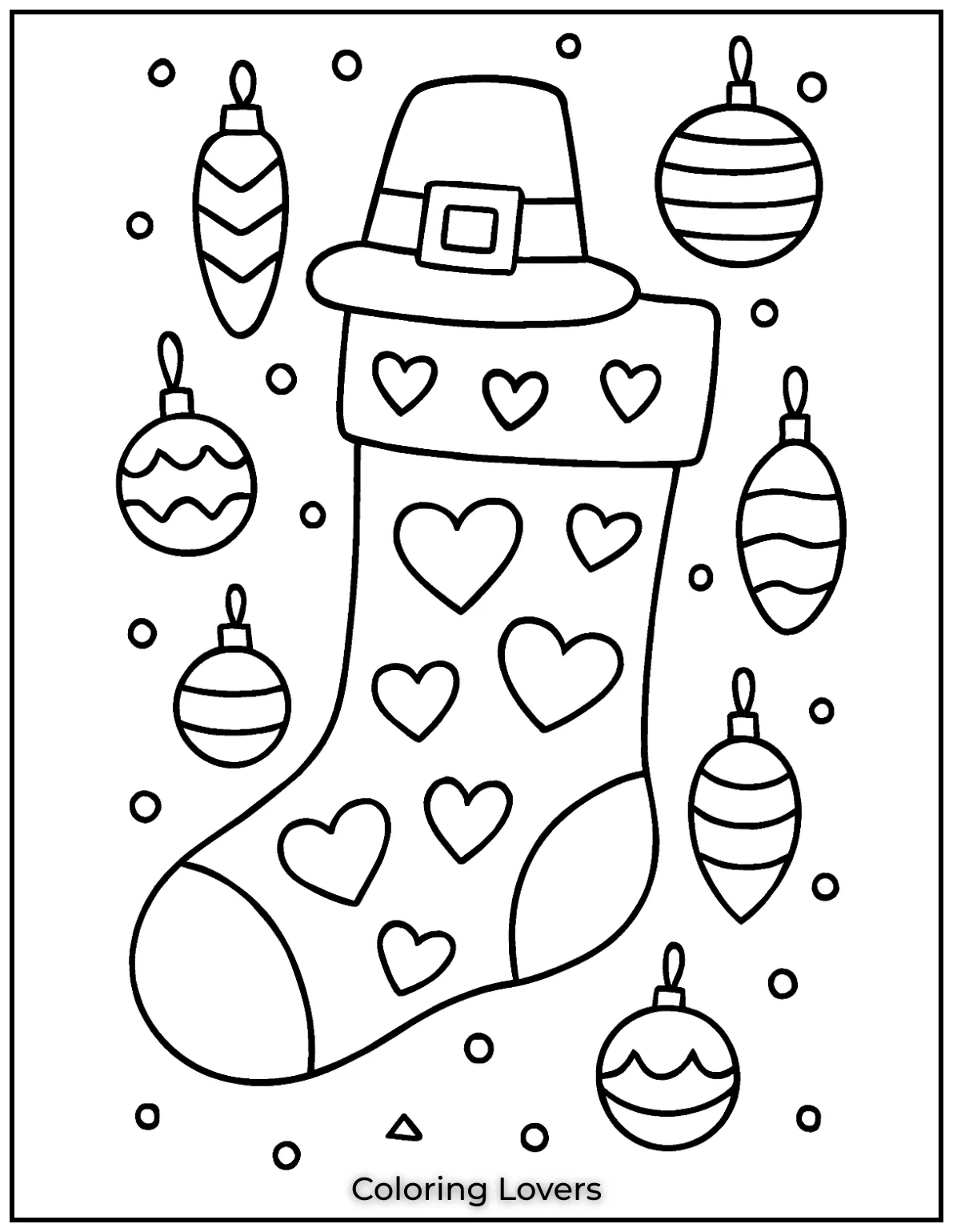 I created this stocking surrounded by ornaments for a festive touch. Its a cheerful design for holiday coloring fun