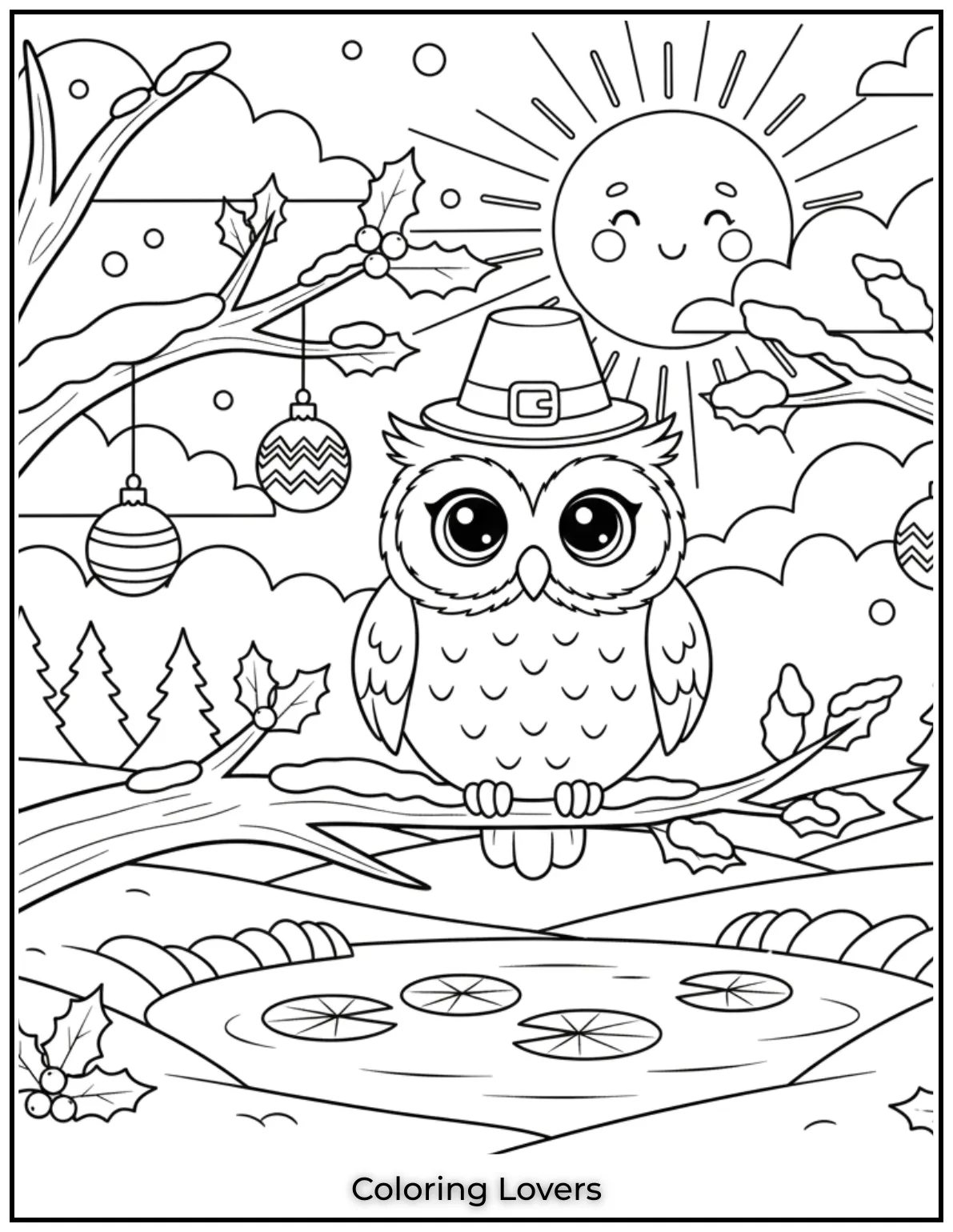 Superior Owl Coloring Pages for Kids who love Coloring! 20 I designed this owl with holly and ornaments to capture the joy of Christmas. Its such a cozy and festive scene to color