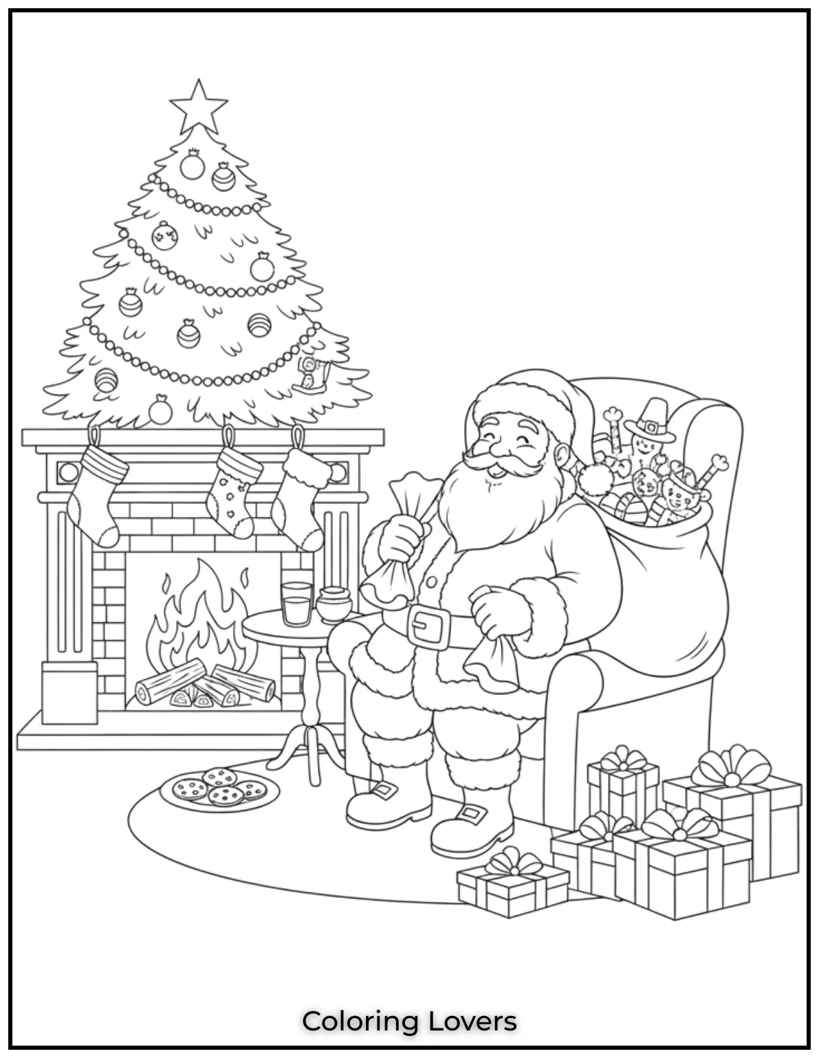 I drew Santa in this cozy scene to capture the magic of Christmas Eve. Its a fun page to bring to life with vibrant colors