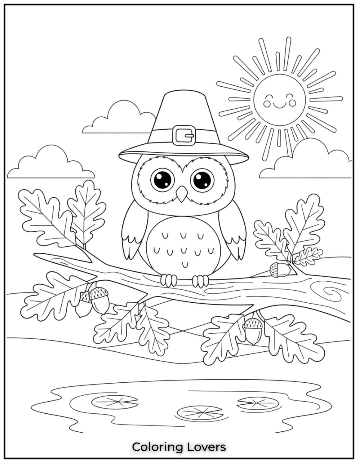 Superior Owl Coloring Pages for Kids who love Coloring! 30 I drew this owl perched on an oak branch with acorns to capture the beauty of fall. This owl coloring page is a delight for nature lovers