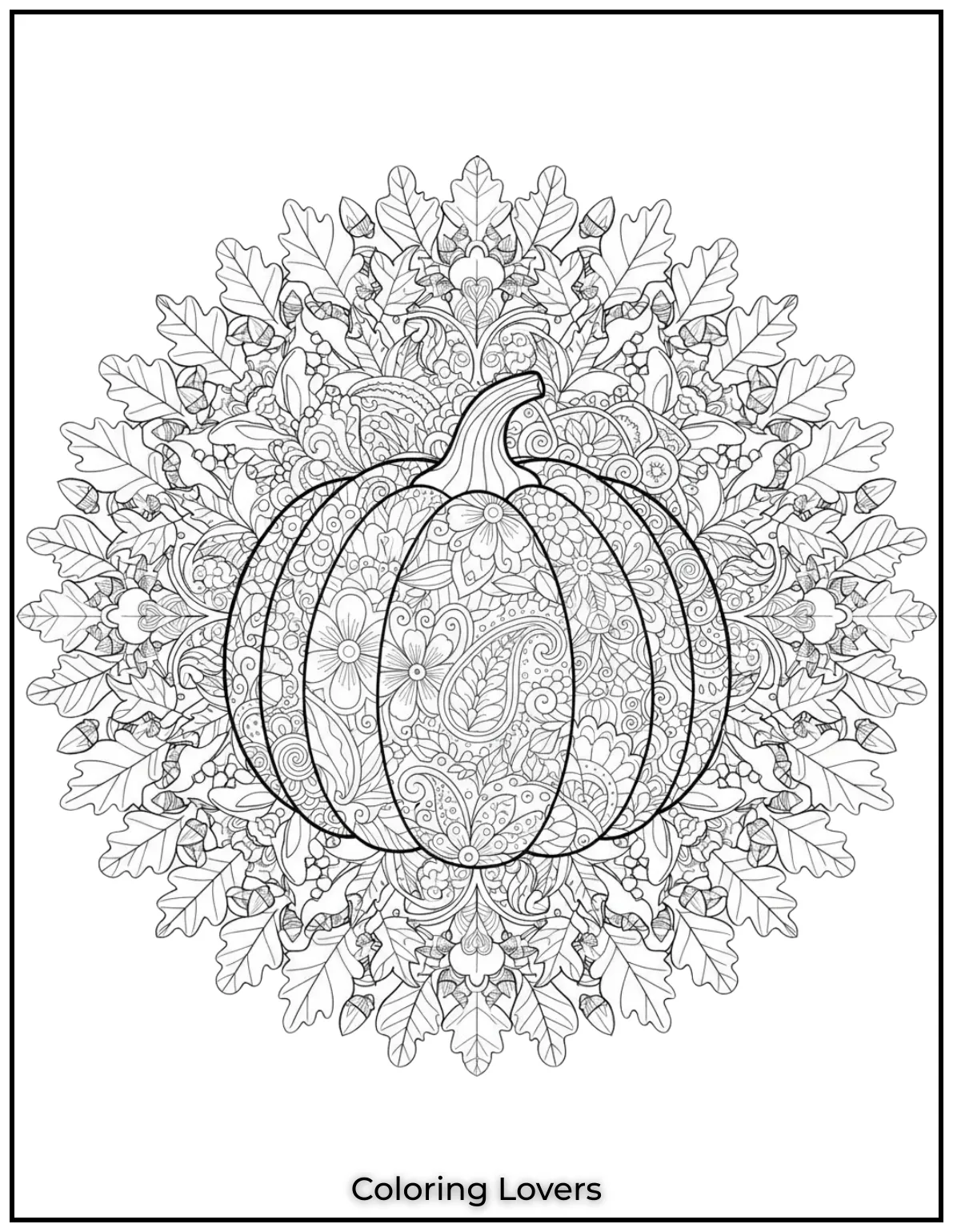 I had so much fun drawing this pumpkin surrounded by a delicate leaf mandala