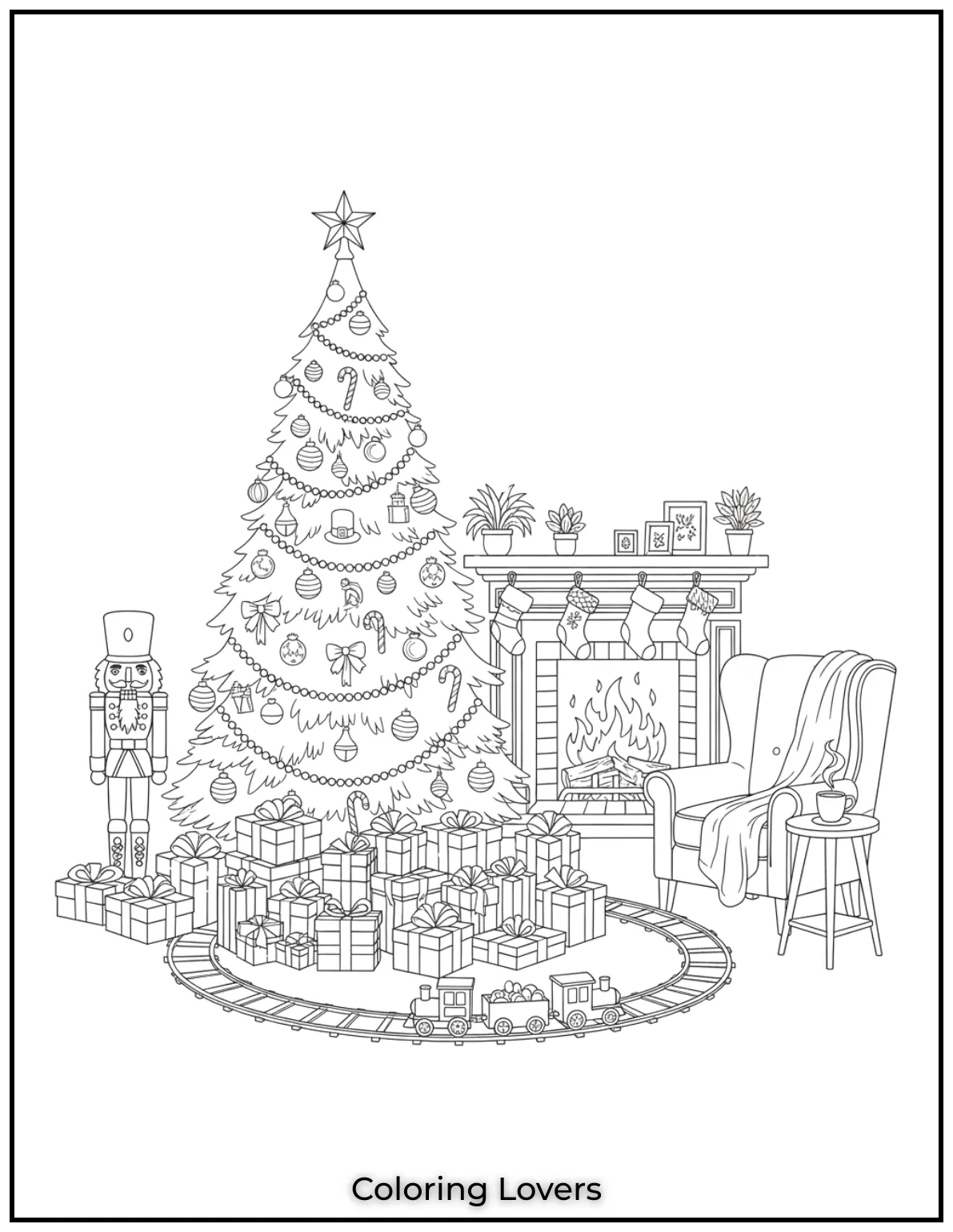 Free Printable Christmas Tree Coloring Pages 38 I really enjoyed adding all the tiny details to this cozy Christmas living room scene complete with the Nutcracker and tree 2