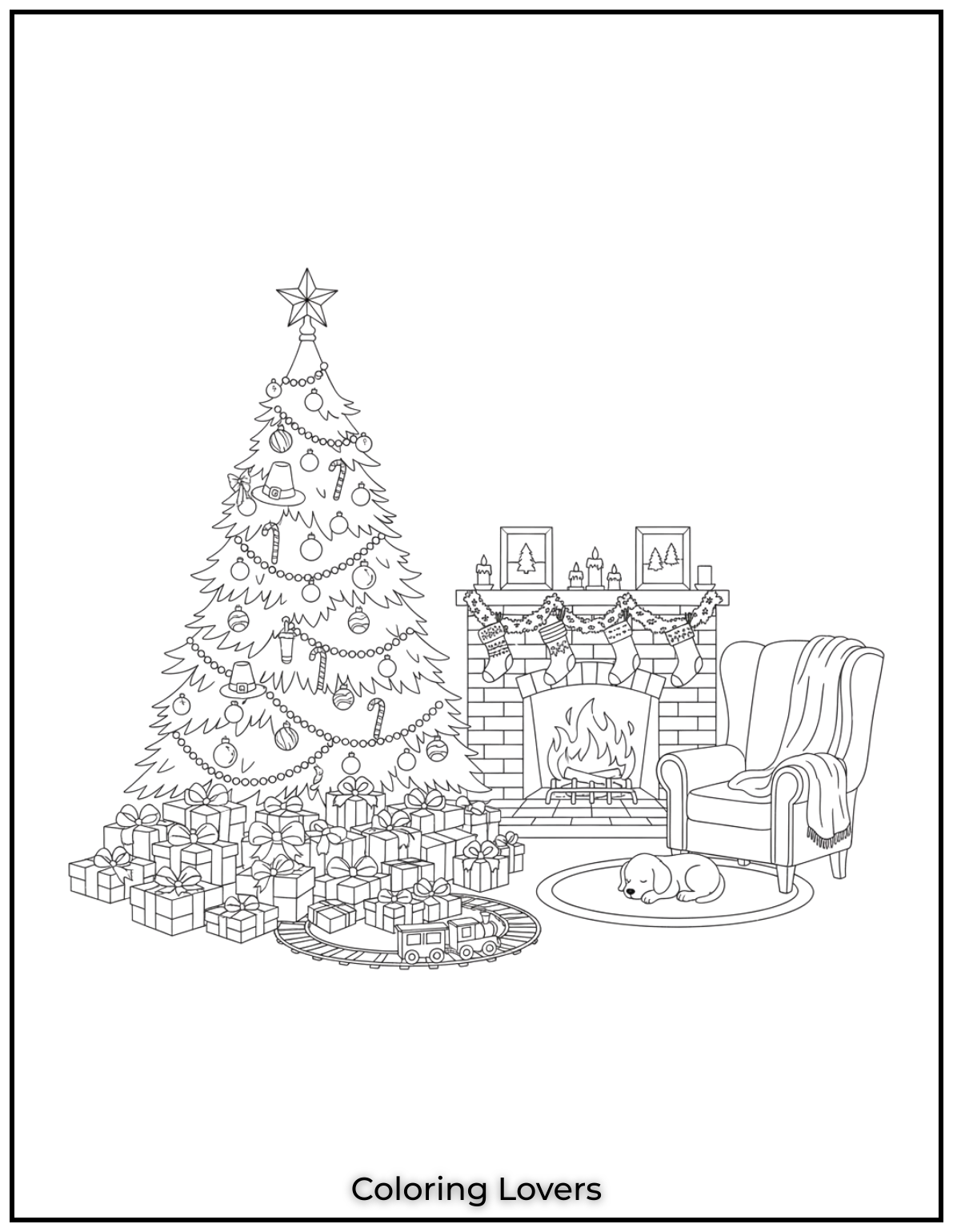 Free Printable Christmas Tree Coloring Pages 52 I wanted to capture the warmth of Christmas Eve, with the fireplace stockings and presents under the Christmas tree.