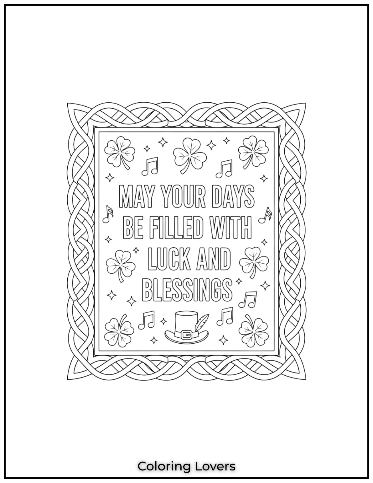 Download St Patrick's Day Coloring Pages 18 Intricate Celtic knots frame this festive blessing