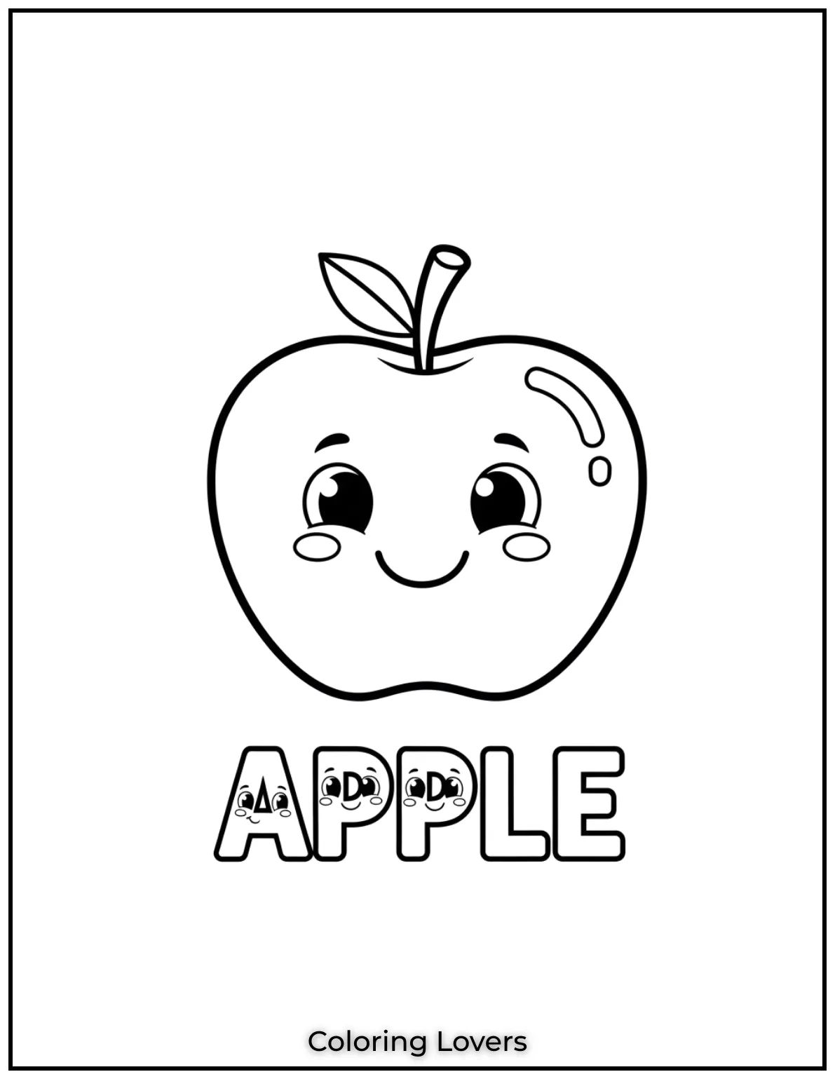 Letter “A” apple coloring page.

