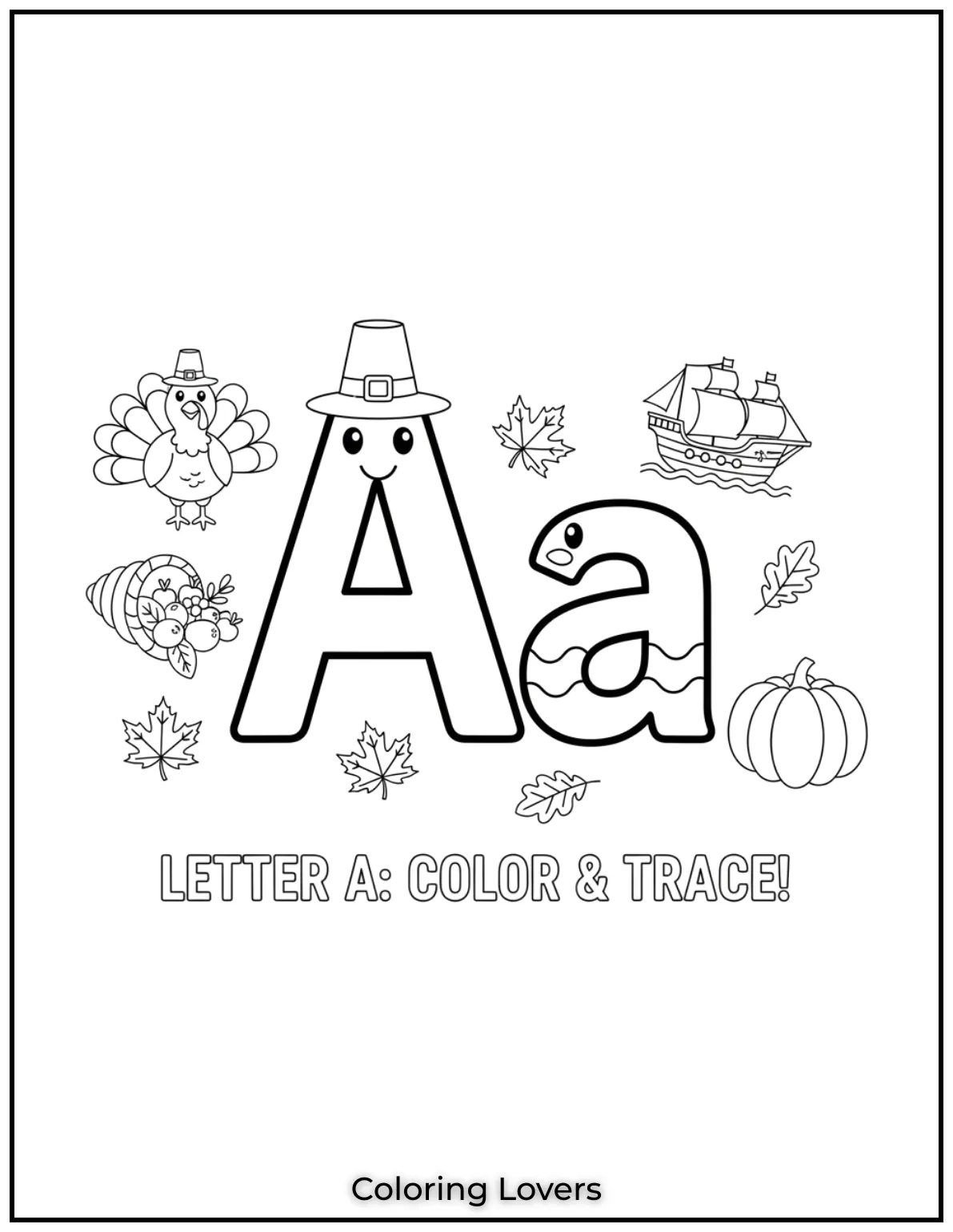 Letter “A” uppercase and lowercase coloring page.
