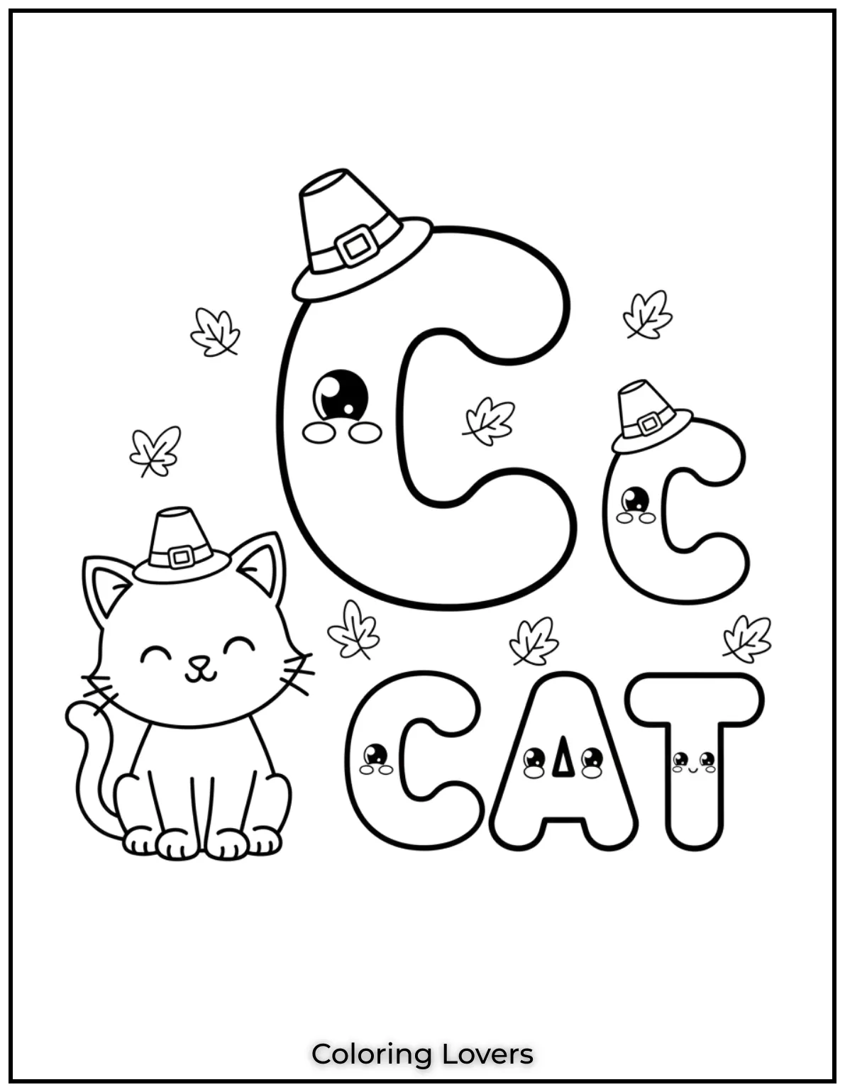 Letter “C” cat coloring page.
