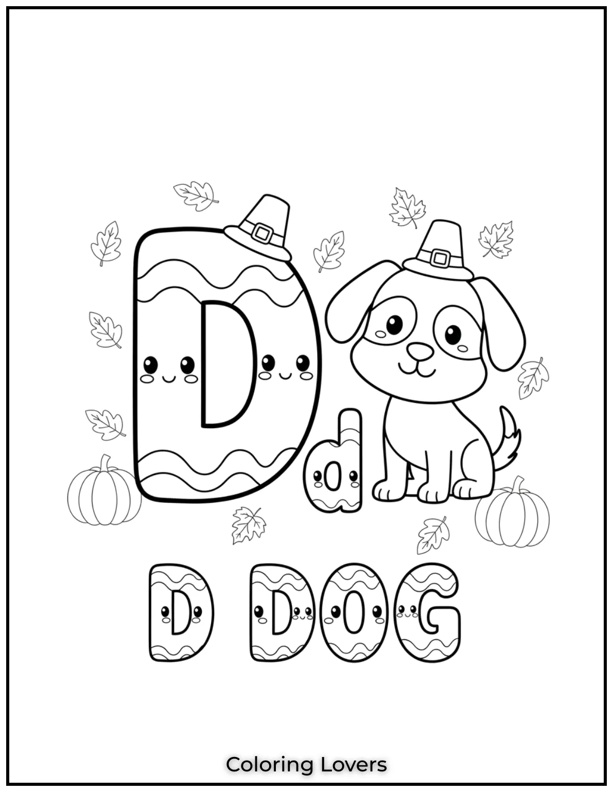 Letter “D” dog coloring page.
