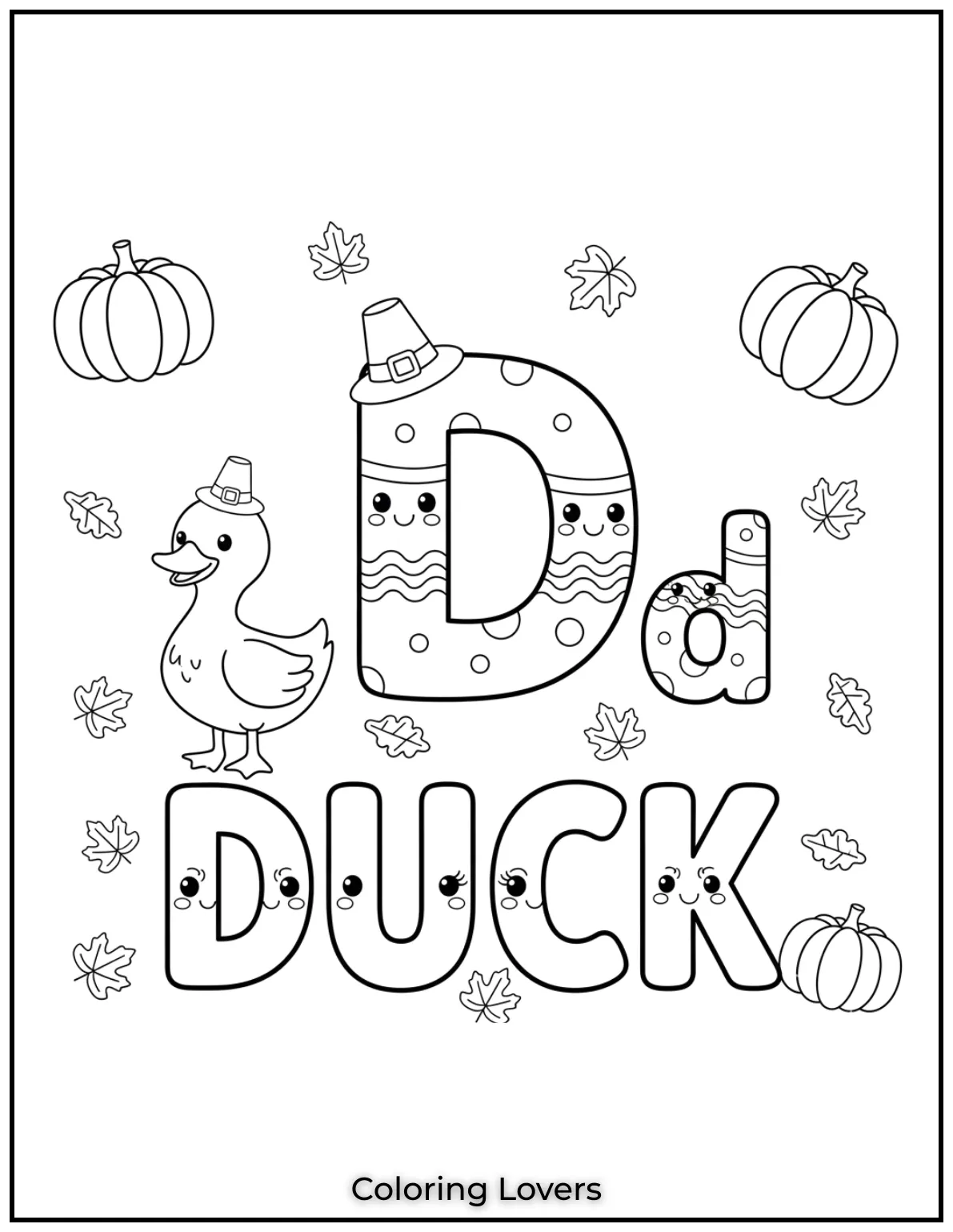 Letter “D” duck coloring page.
