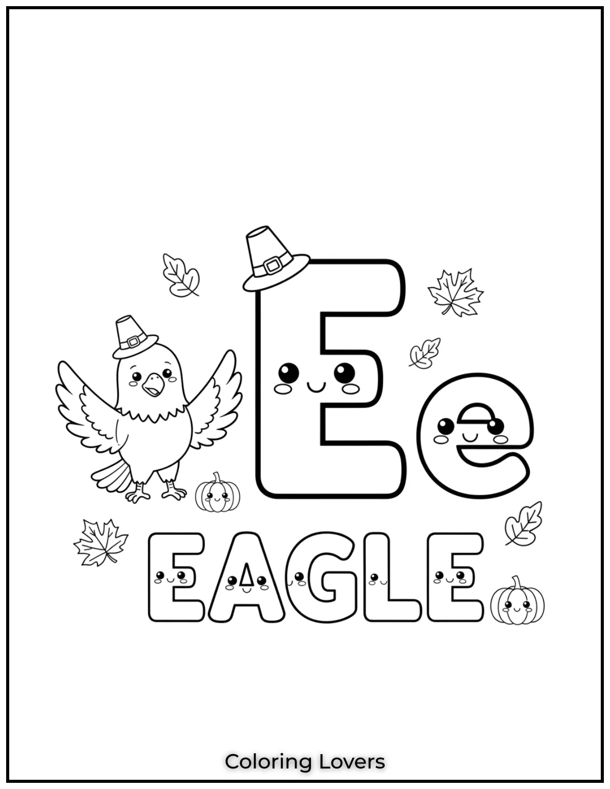 Letter “E” eagle coloring page for preschoolers.
