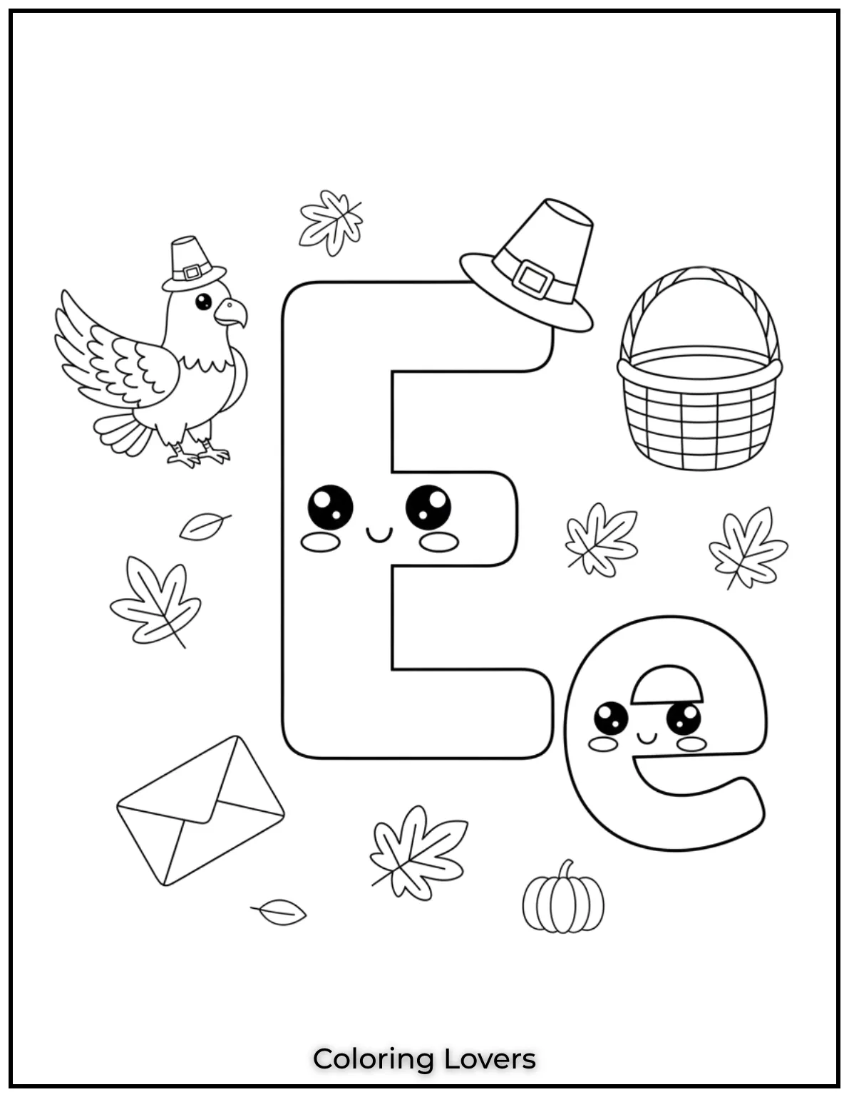 Letter “E” uppercase and lowercase coloring page.
