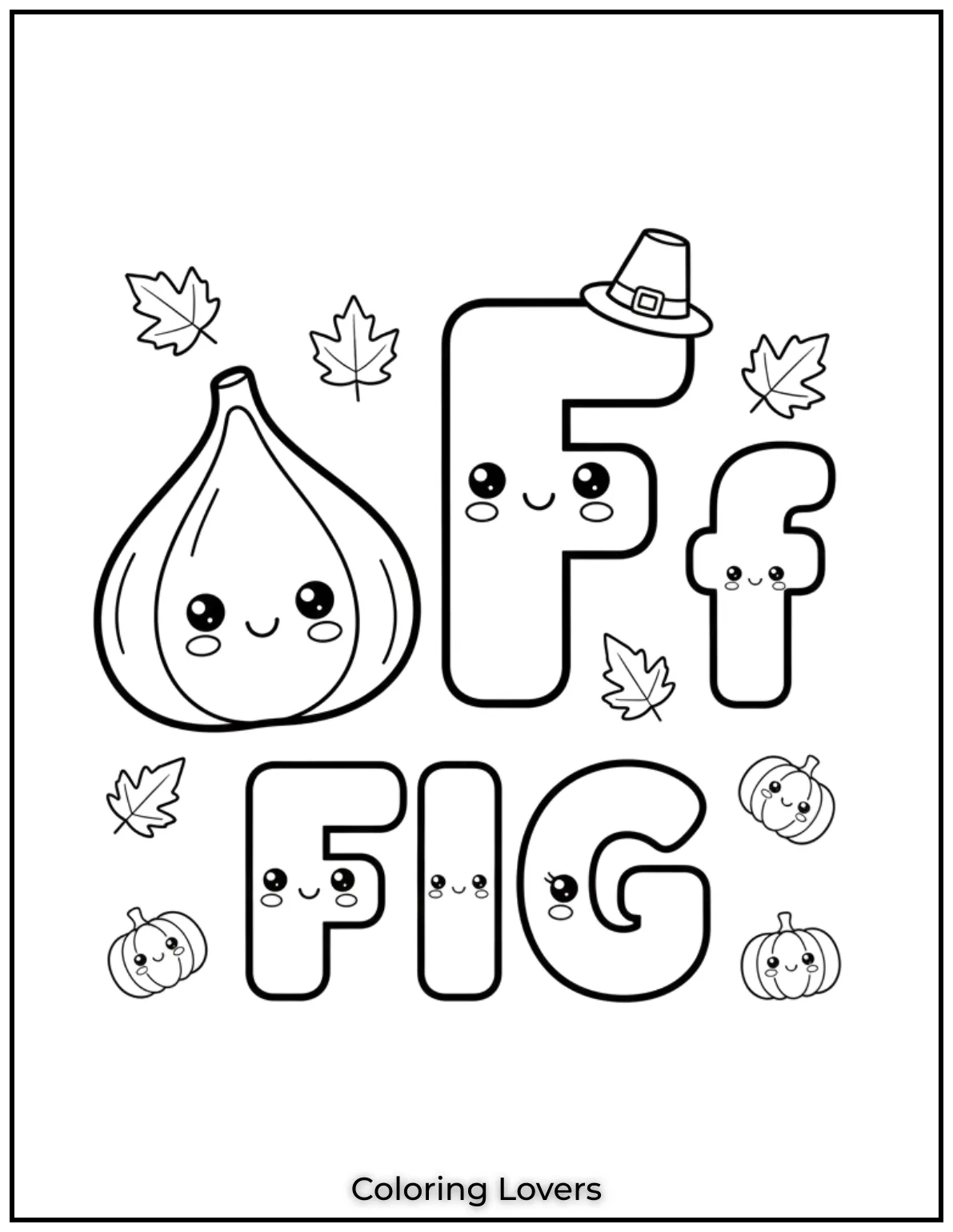 Letter “F” fig coloring page for preschoolers.
