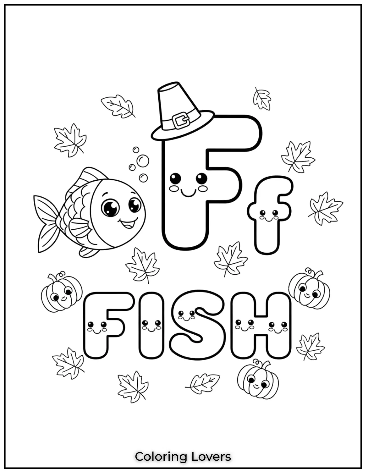 Letter “F” fish coloring page.

