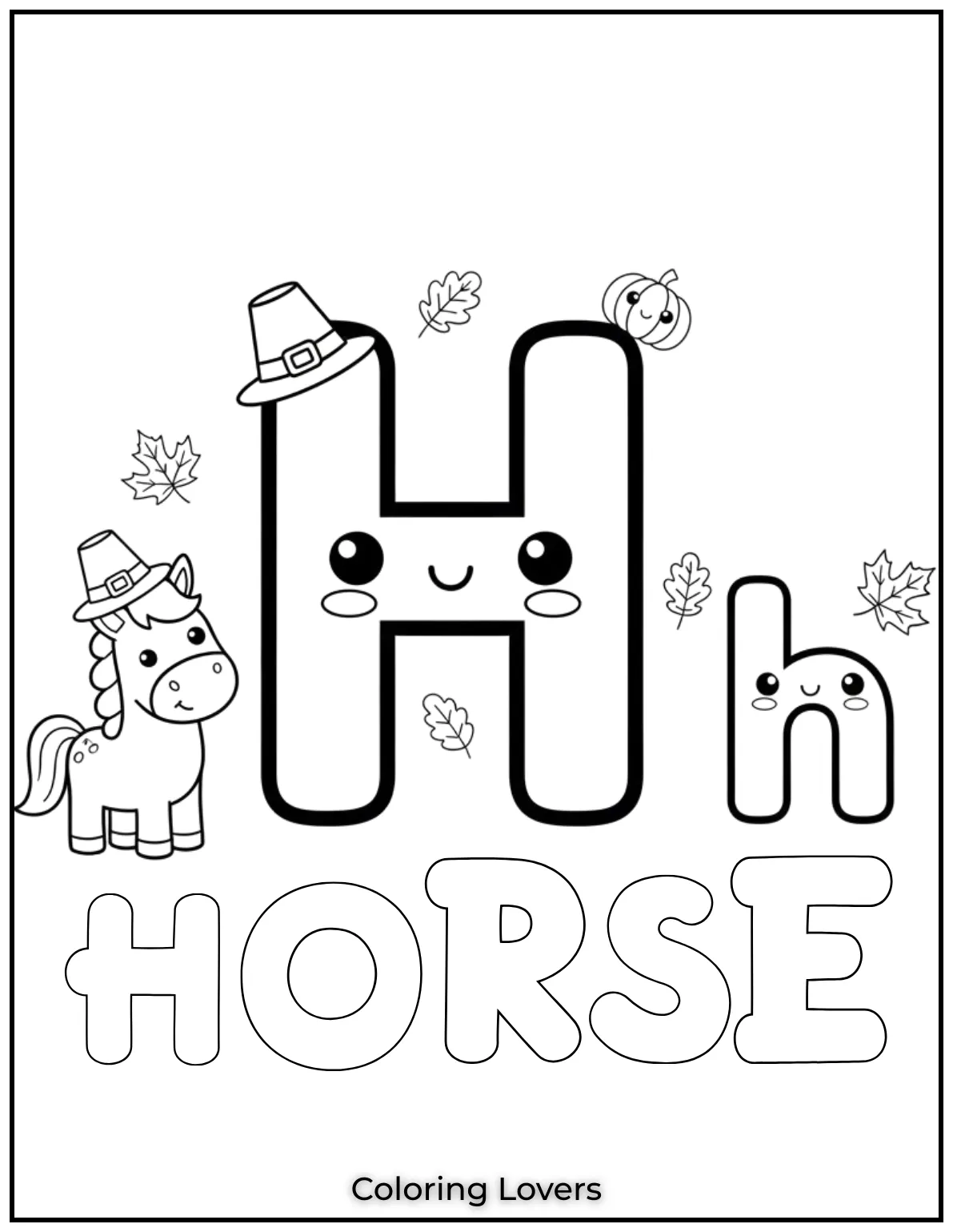 Letter “H” horse coloring page.
