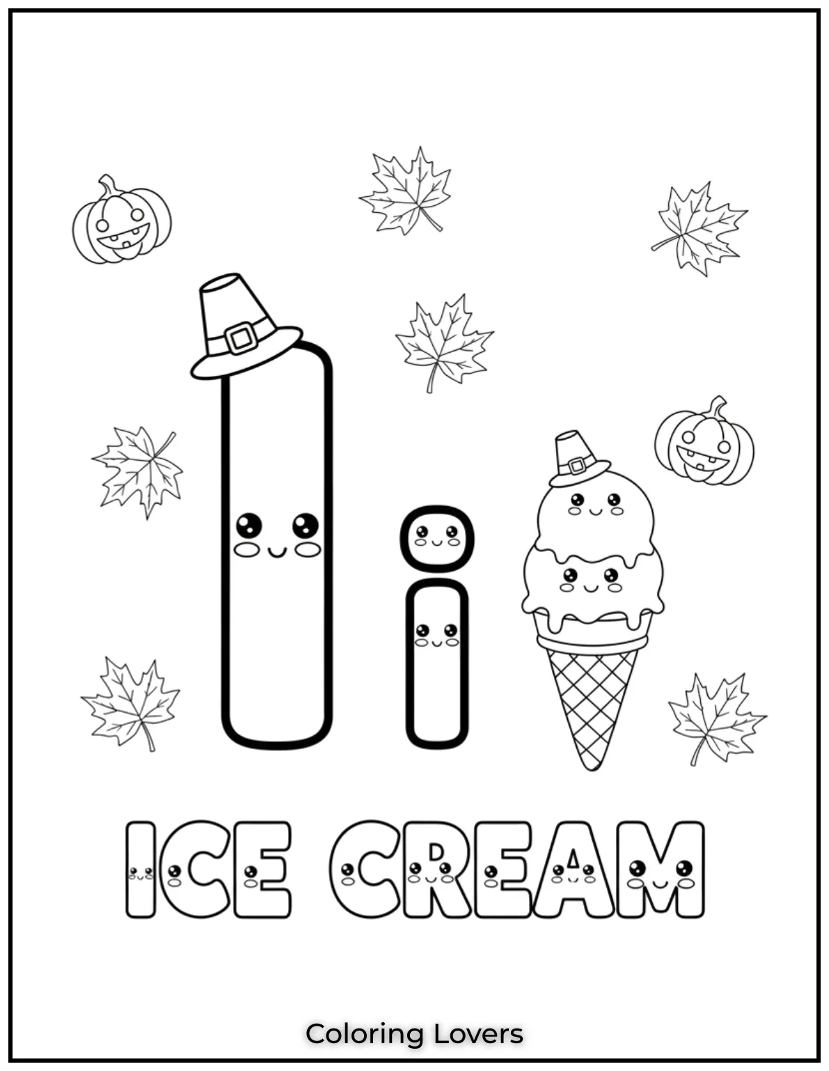 Letter “I” ice cream coloring page for preschoolers.
