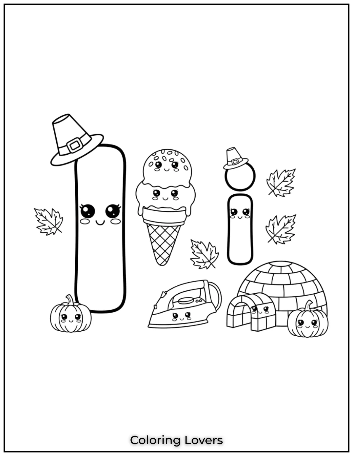 Letter “I” uppercase and lowercase coloring page.
