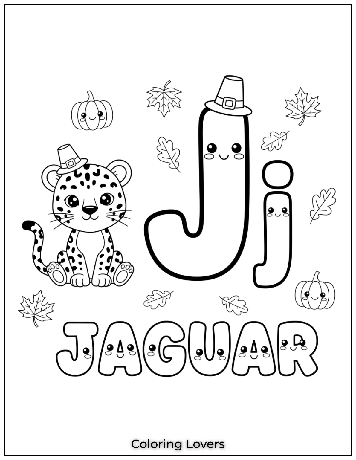 Letter “J” jaguar coloring page.
