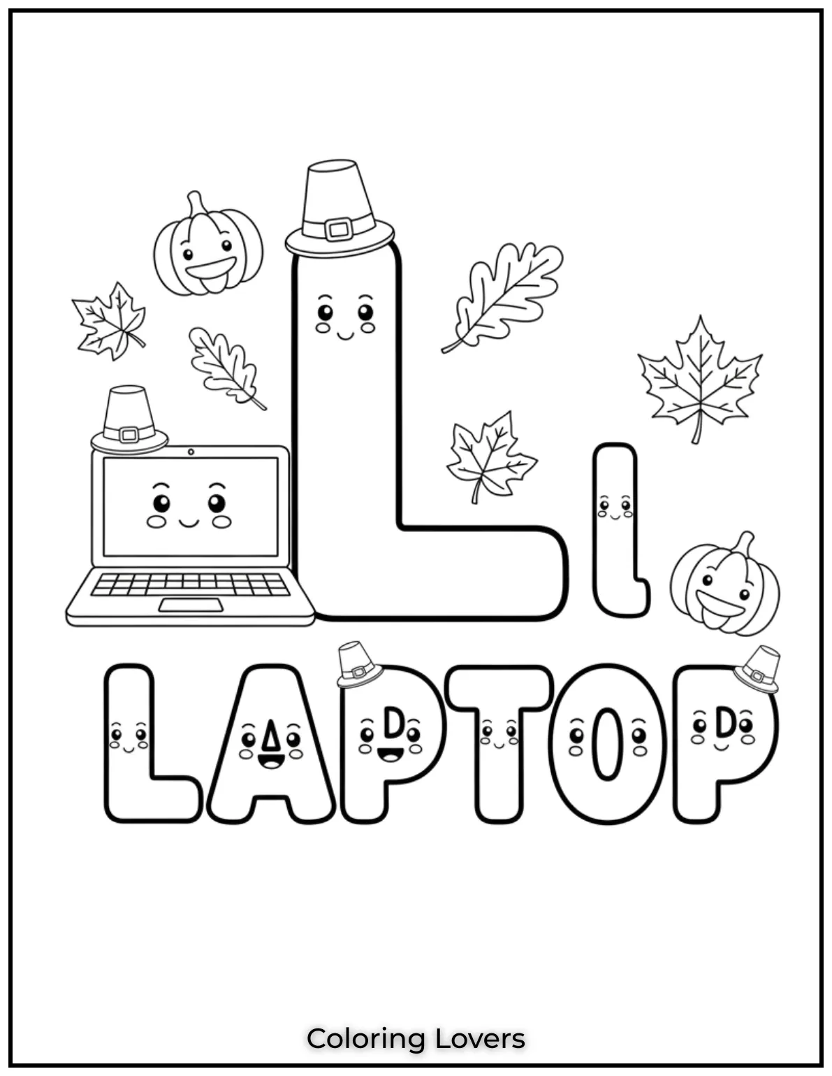 Letter “L” laptop cream coloring page for preschoolers.

