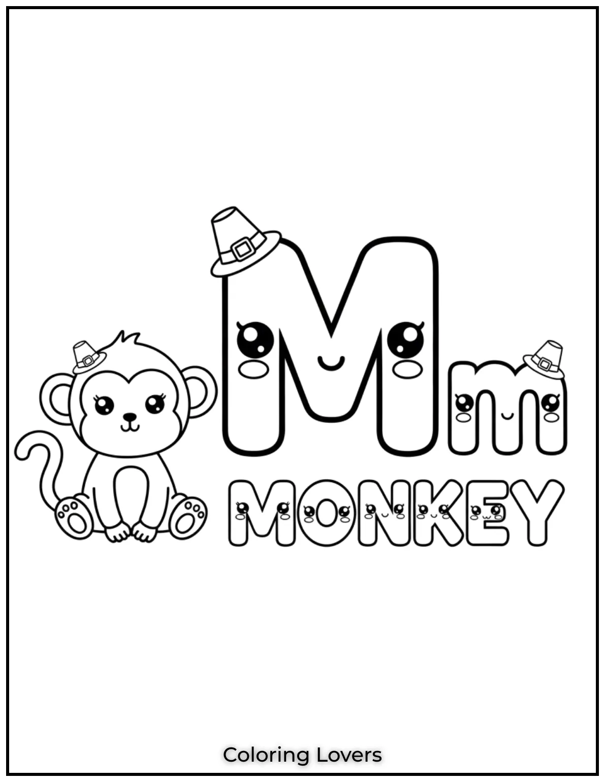 Letter “M” monkey coloring page.
