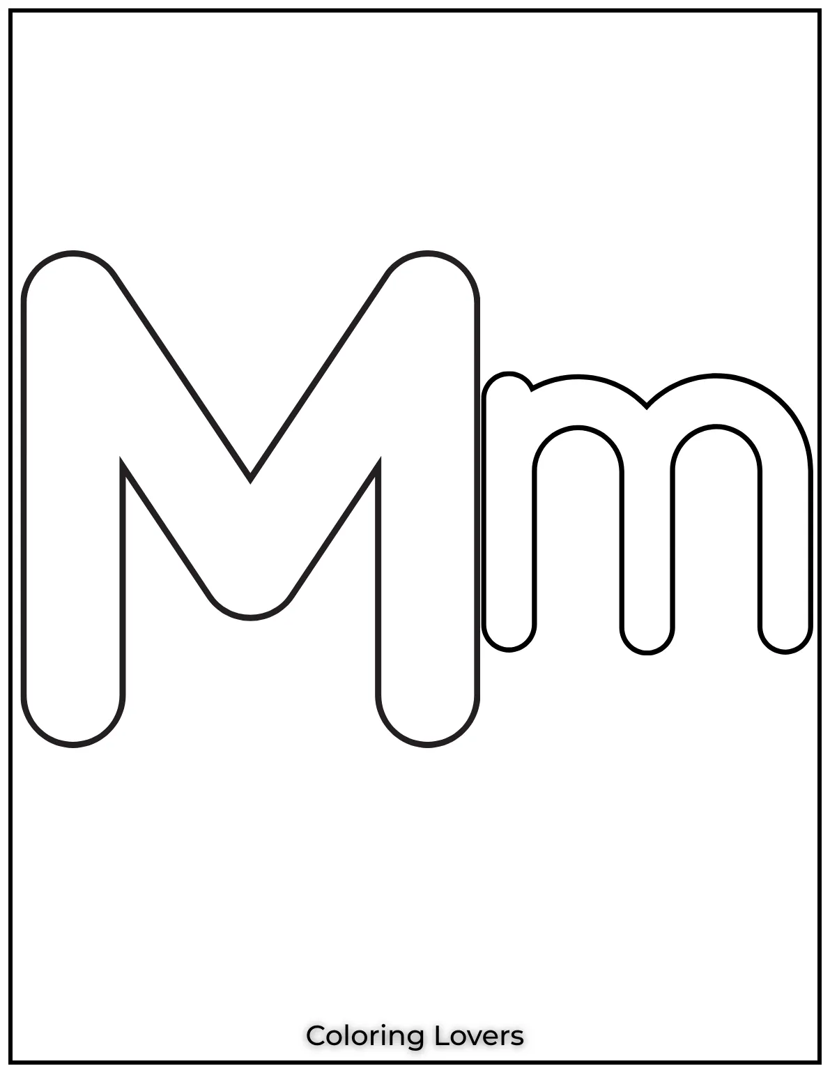 Letter “M” uppercase and lowercase coloring page.
