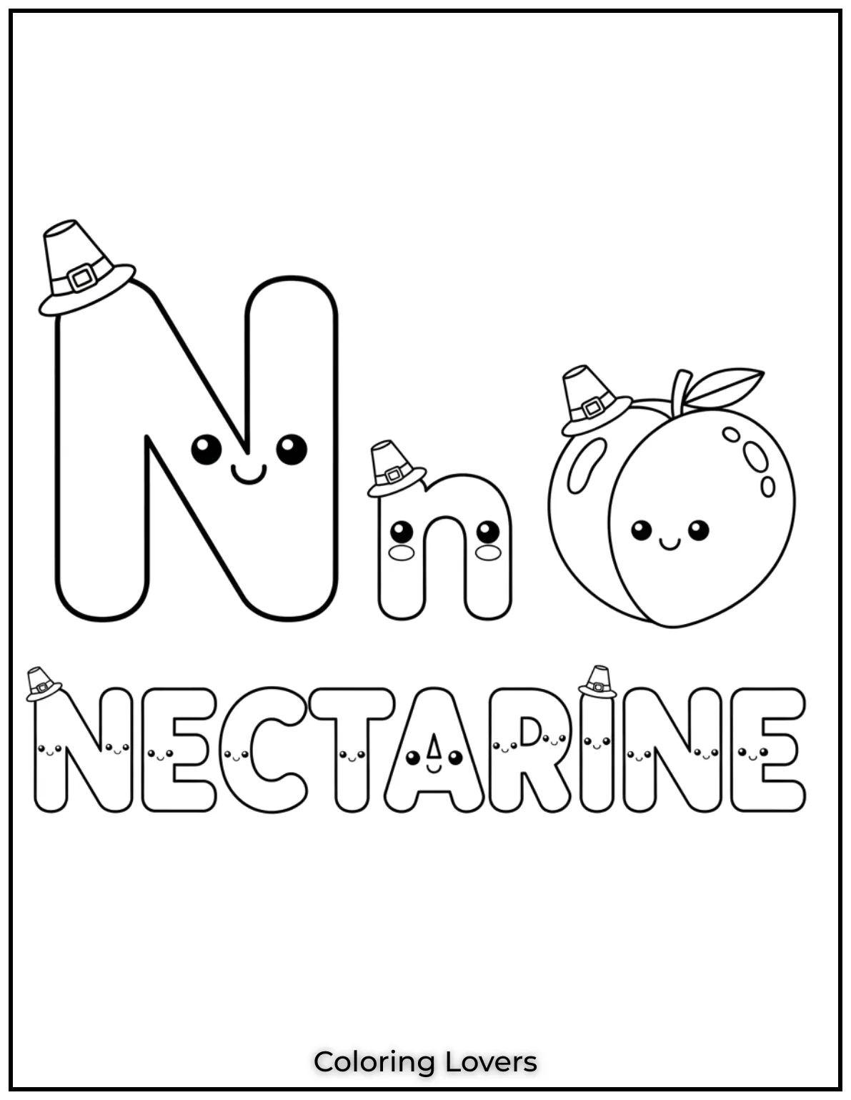 Letter “N” nectarine coloring page for preschoolers.
