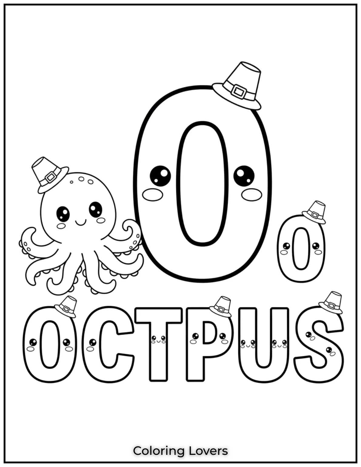 Letter “O” octopus cream coloring page for preschoolers.
