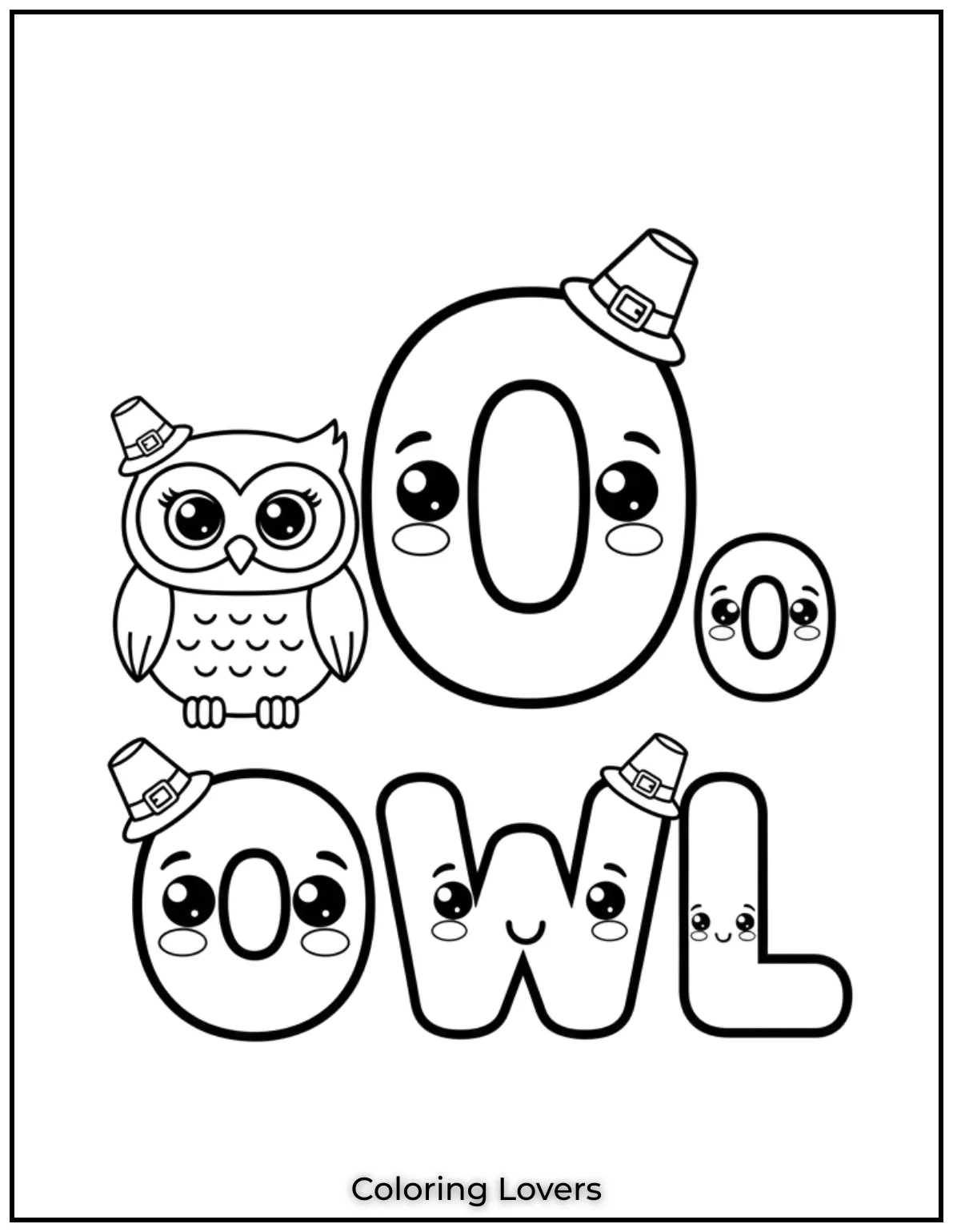 Letter “O” owl coloring page.
