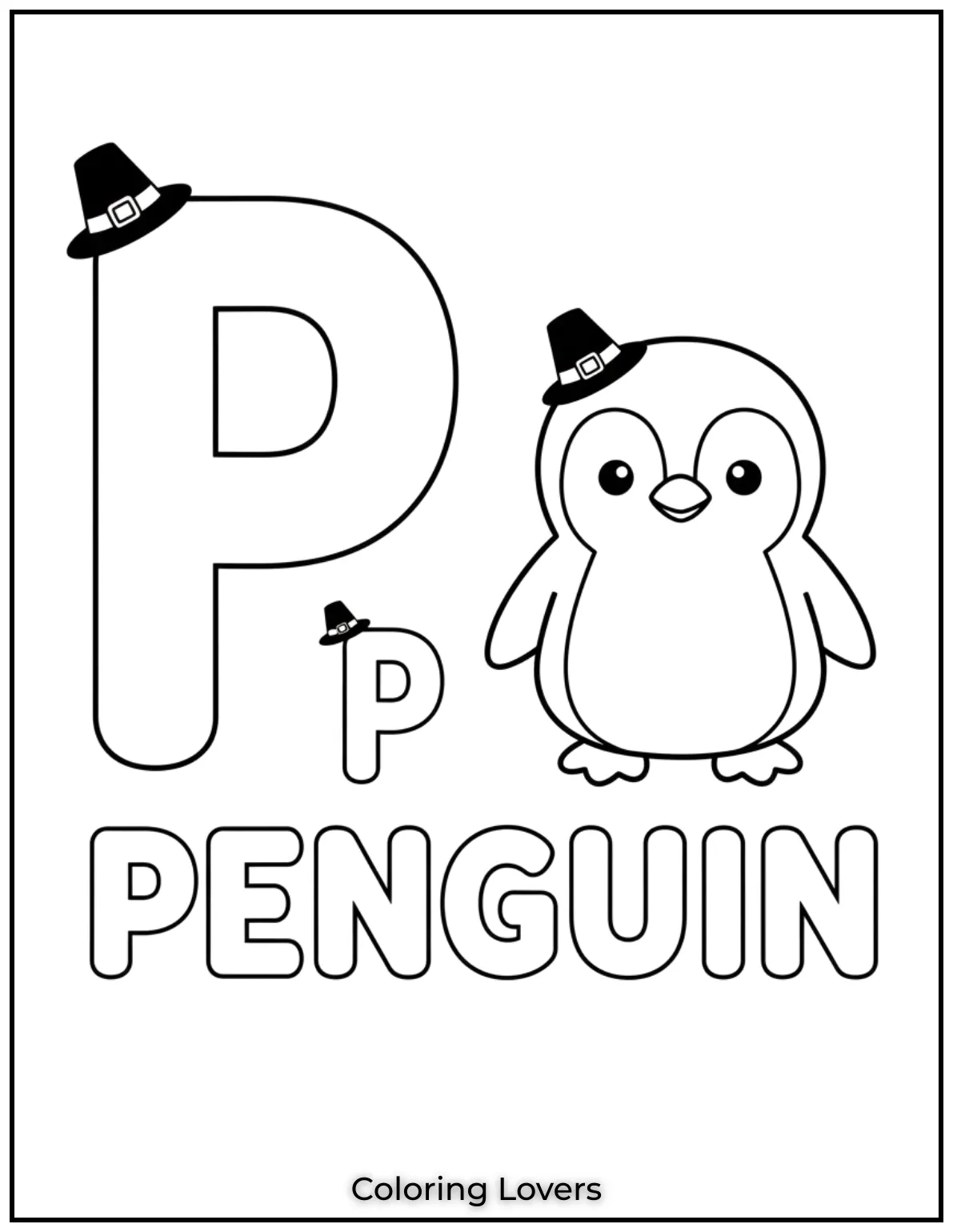 Letter “P” penguin coloring page.
