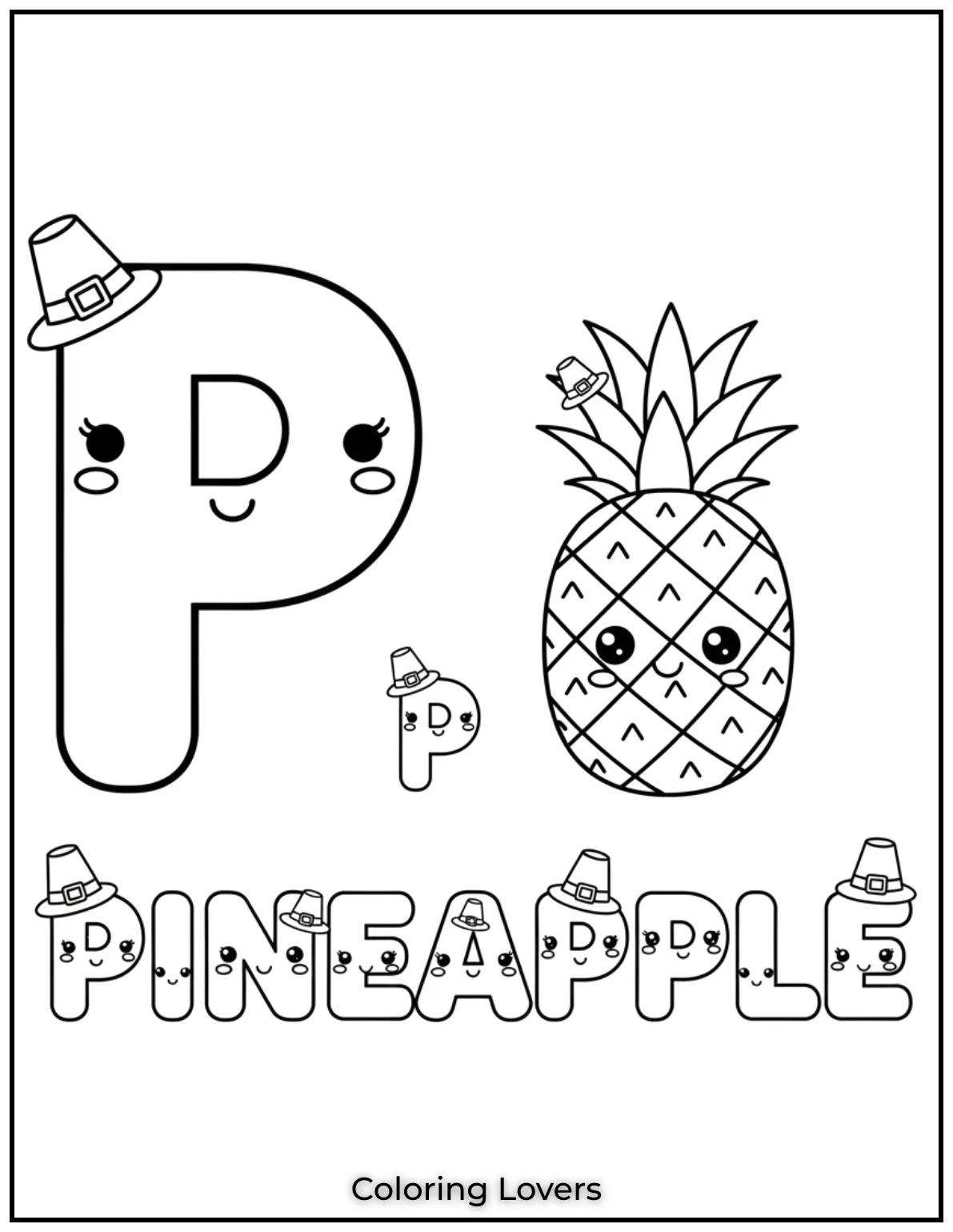 Letter “P” pineapple coloring page for preschoolers.
