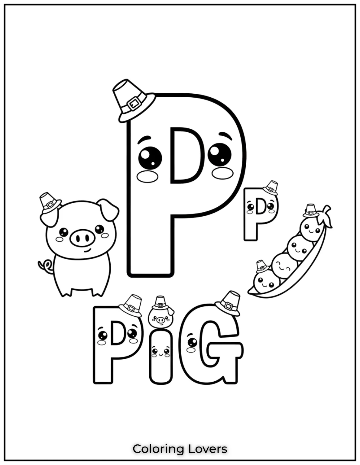 Letter “P” uppercase and lowercase coloring page.
