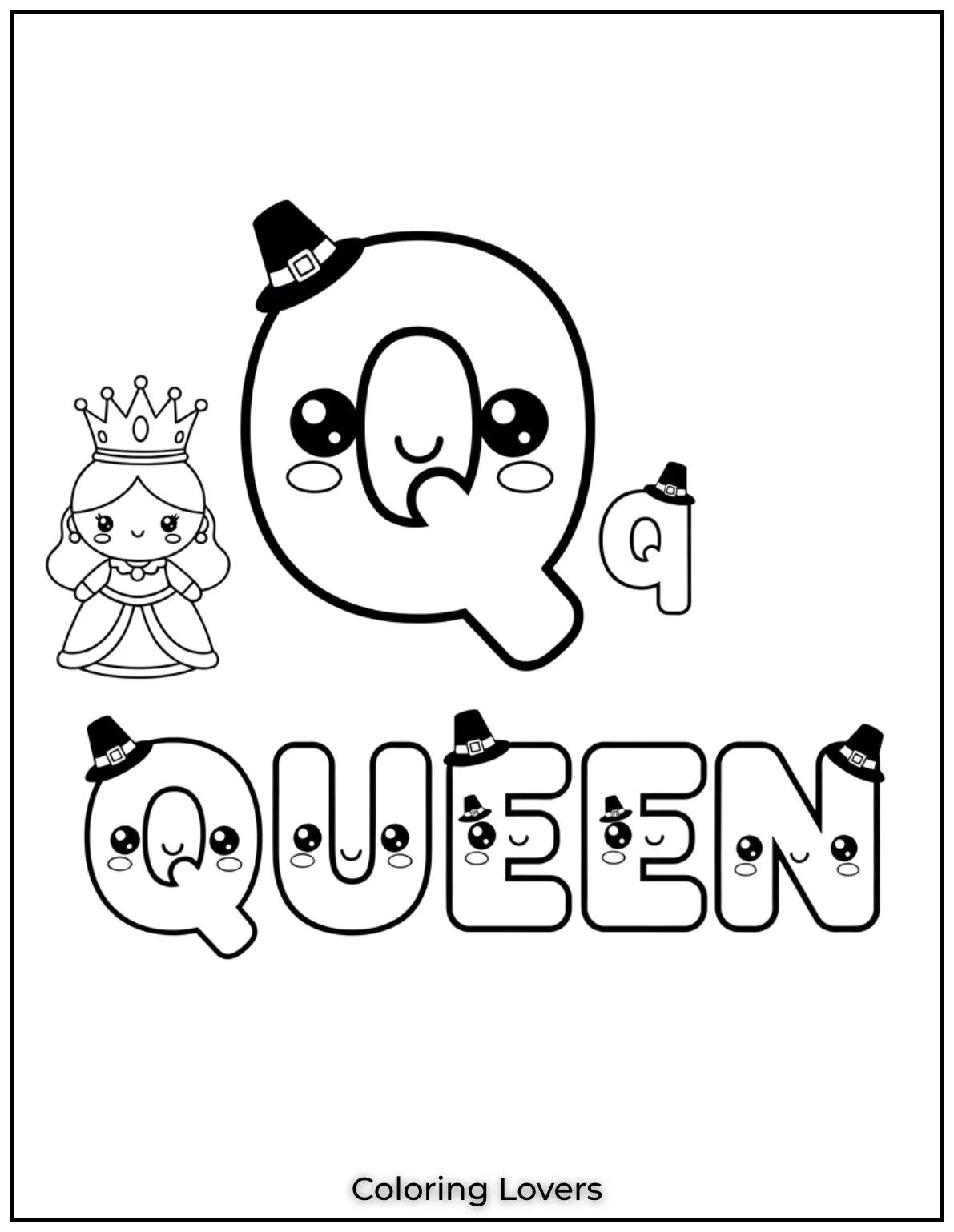 Letter “Q” queen coloring page.
