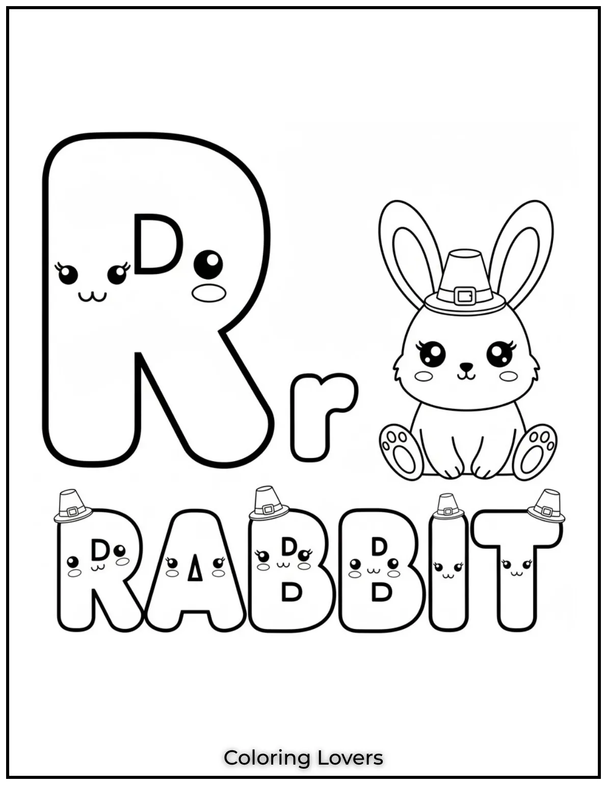 Letter “R” rabbit coloring page.
