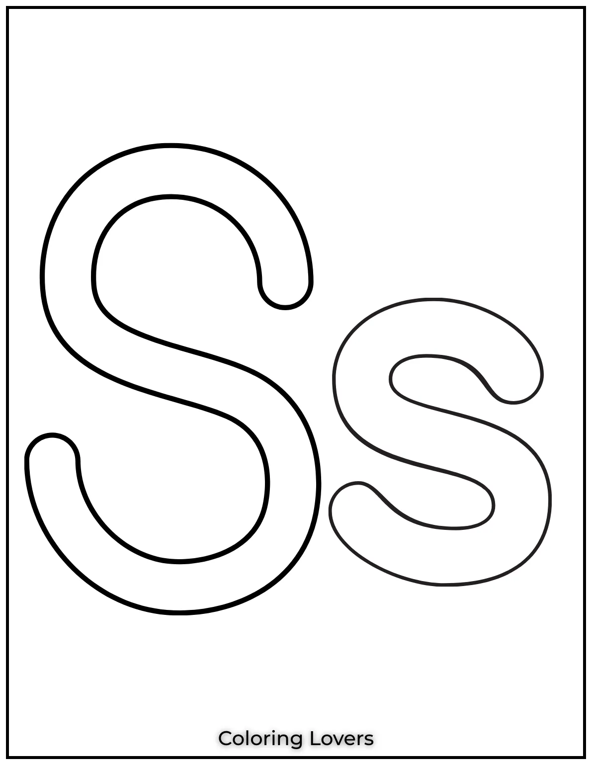 Letter “S” uppercase and lowercase coloring page.
