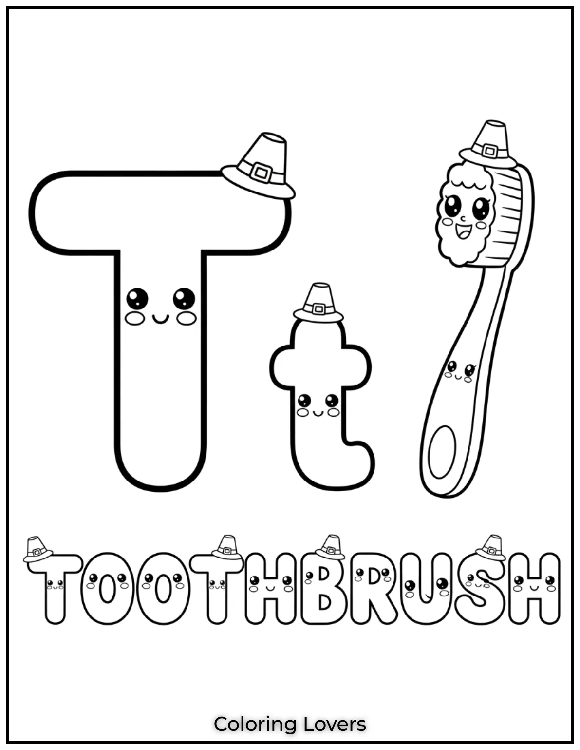 Letter “T” toothbrush coloring page for preschoolers.
