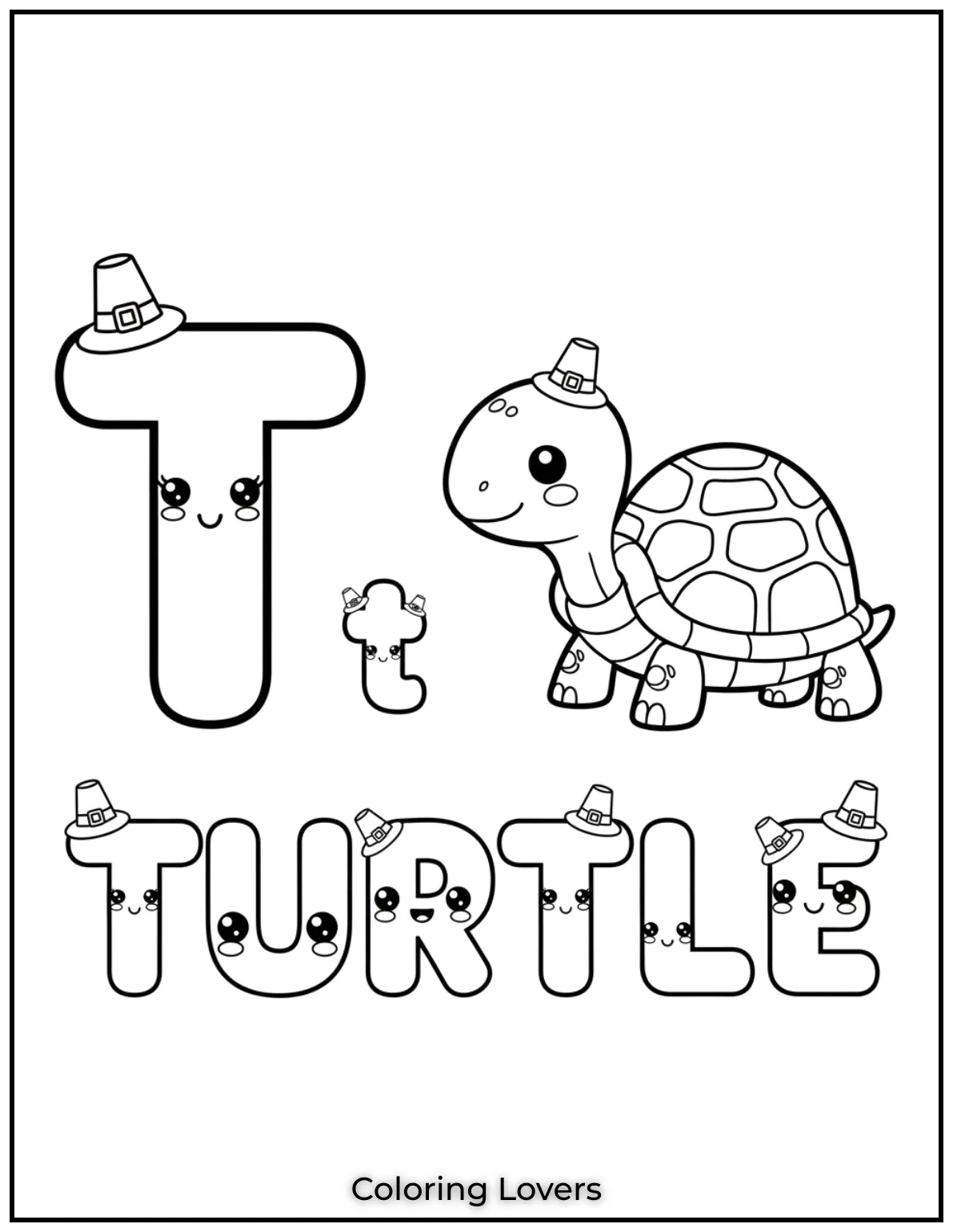 Letter “T” turtle coloring page.
