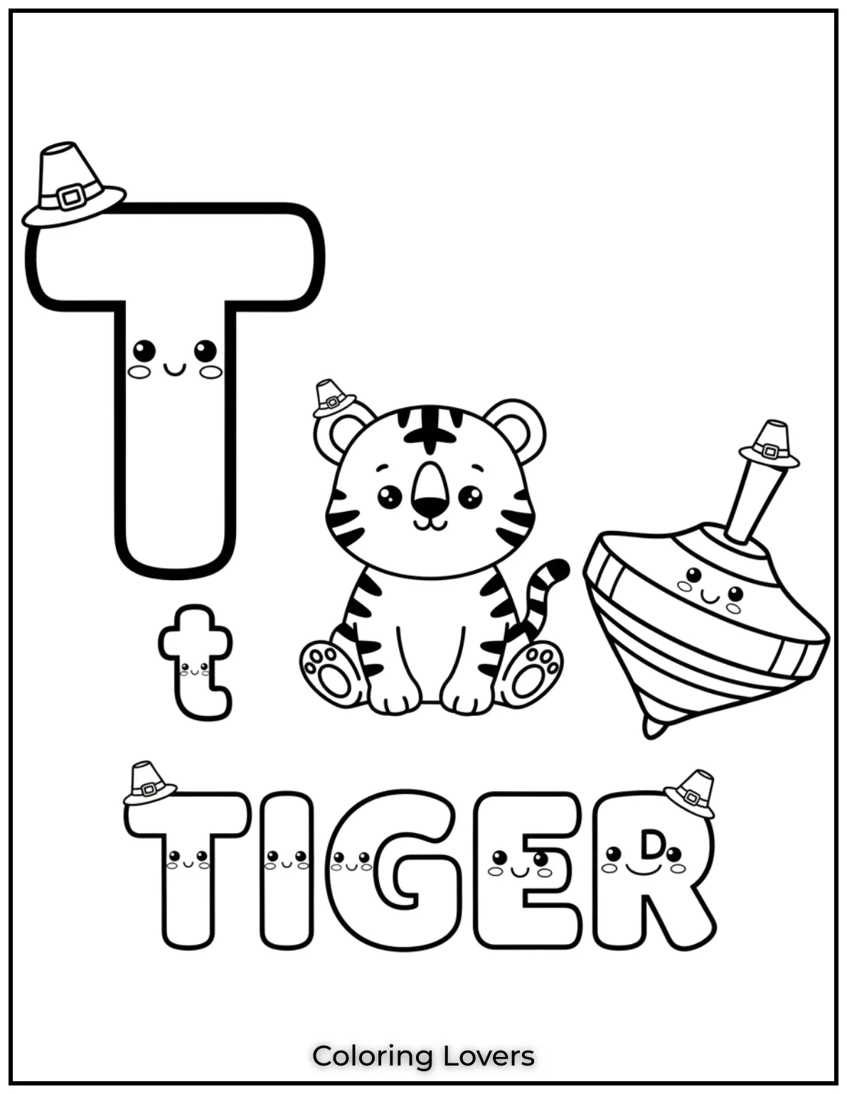 Letter “T” uppercase and lowercase coloring page.
